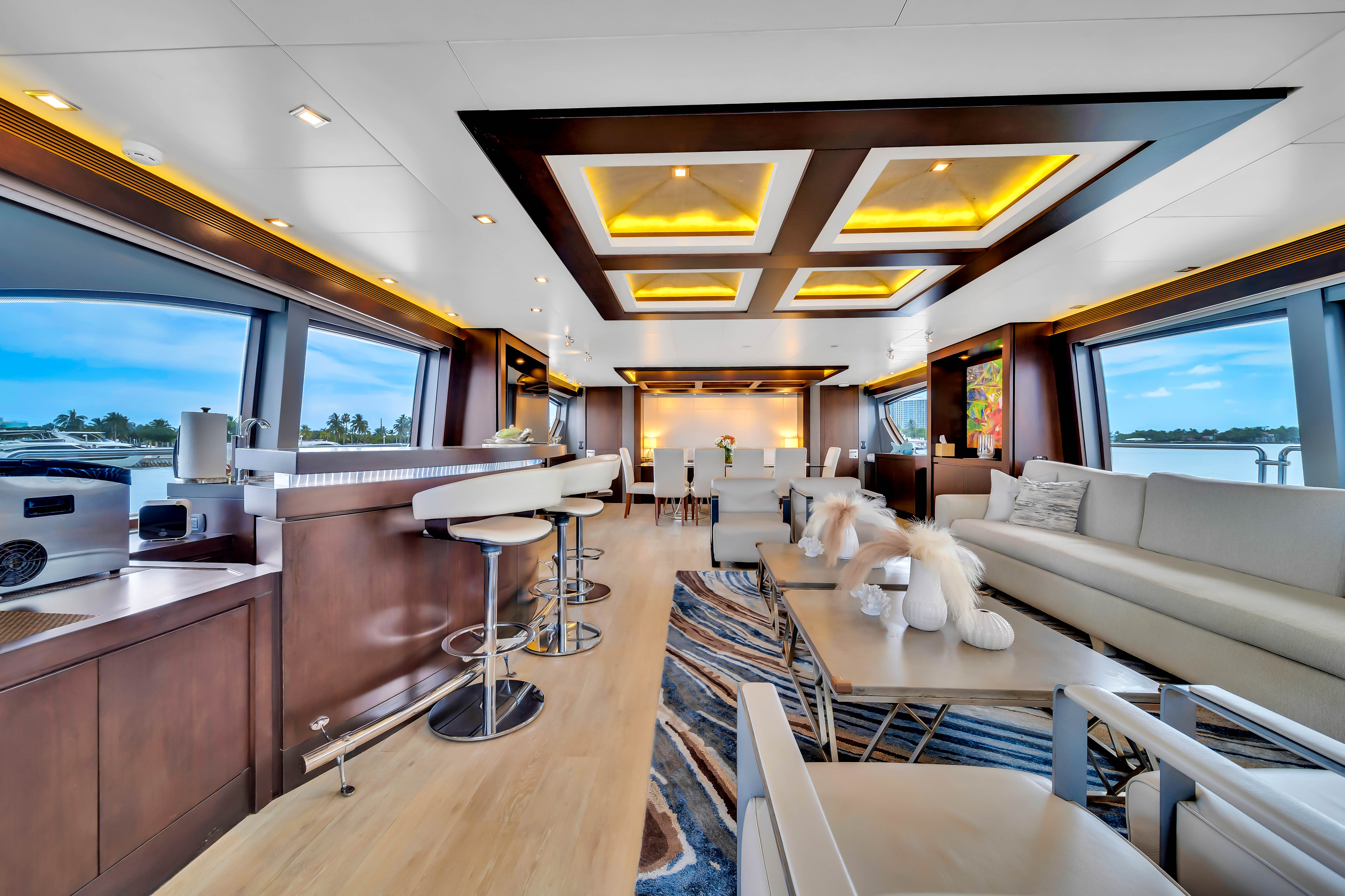 116ft Azimut yacht rental Miami - comfortable lounge area for group celebrations
