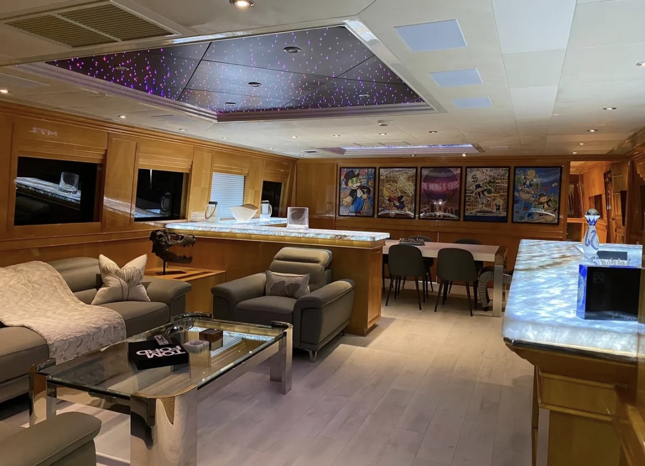 120ft Baglietto yacht rental Miami - comfortable lounge area for group celebrations