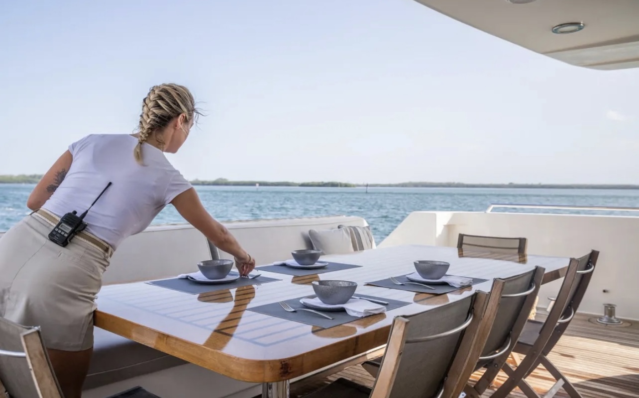 120ft Baglietto yacht rental Miami - stern swim platform with water access for snorkeling