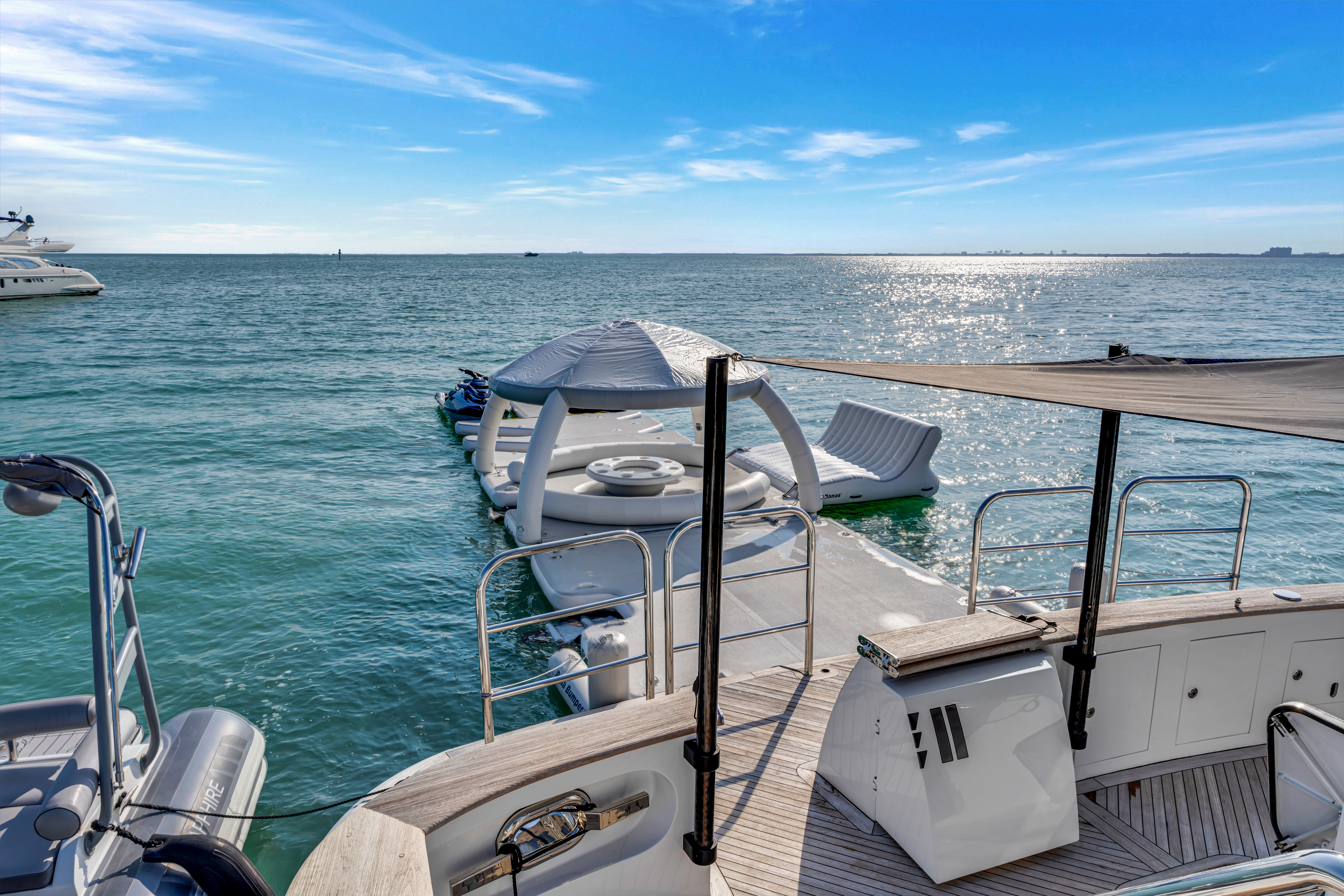 166ft Trinity yacht rental Miami - spacious deck area ideal for sunset cruises and bachelorette parties