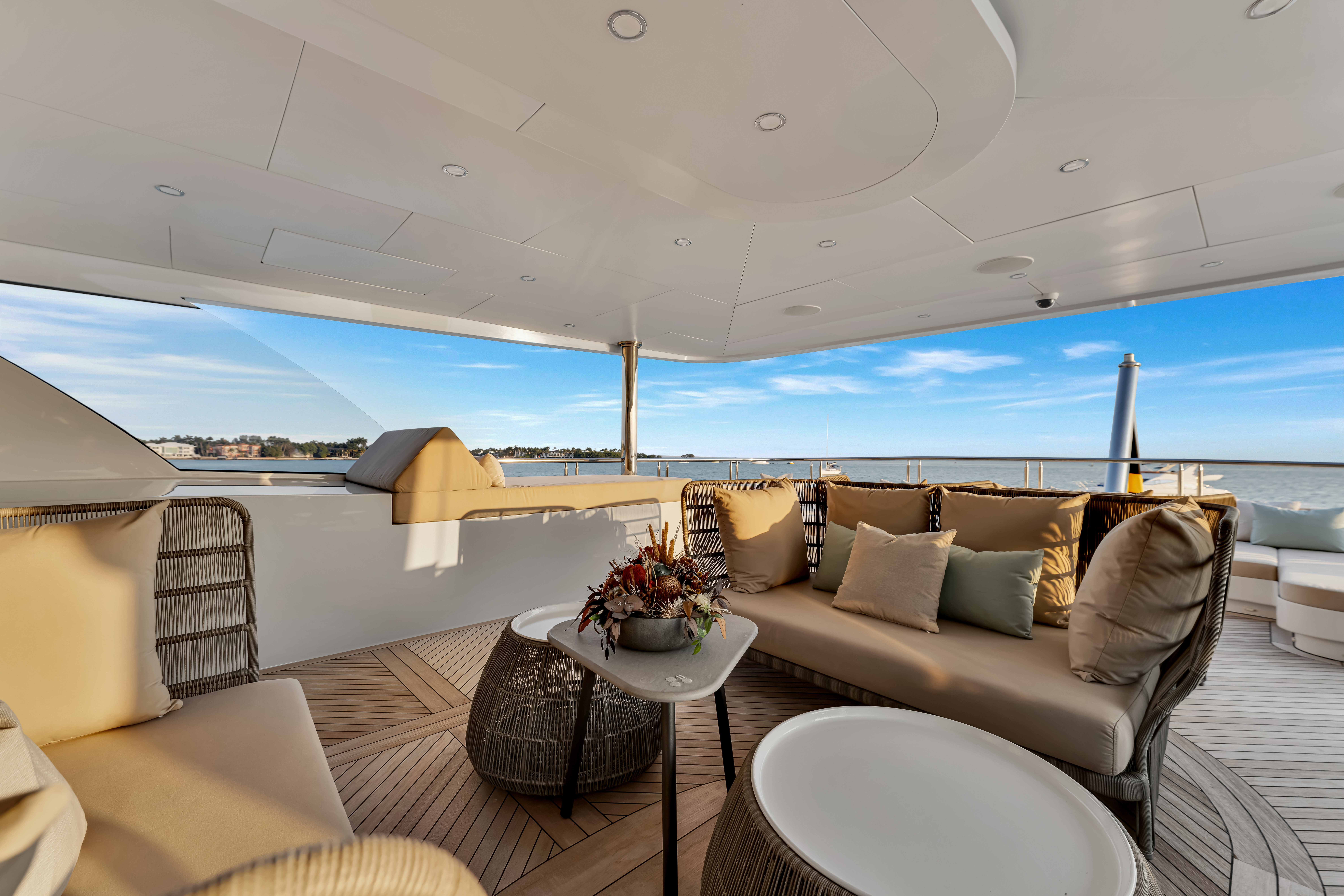 166ft Trinity yacht rental Miami - comfortable lounge area for group celebrations