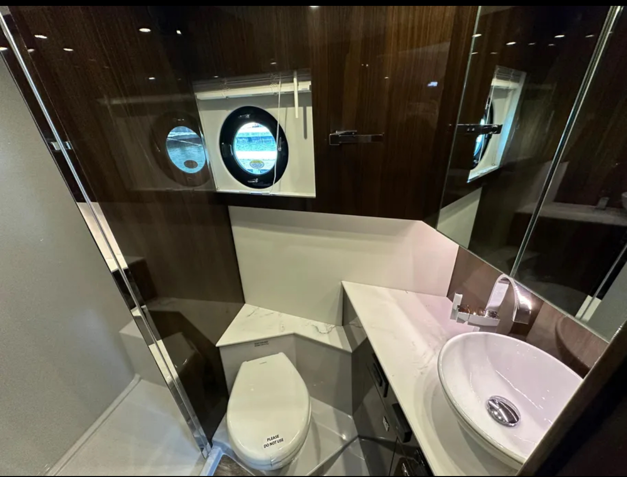 45ft Cantius yacht rental Miami - flybridge with panoramic views of Miami skyline