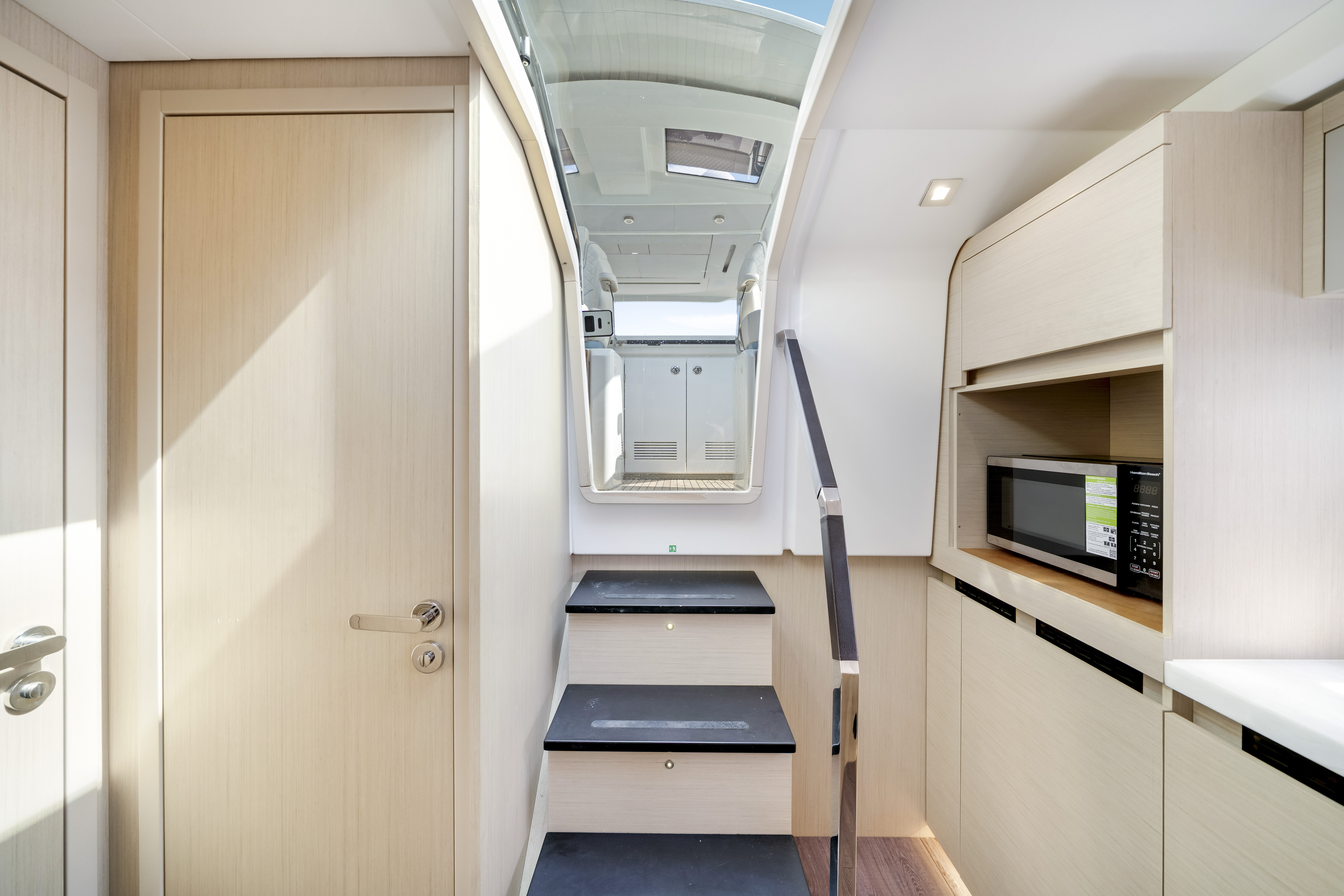 45ft Jeanneau (2024) yacht rental Miami - flybridge with panoramic views of Miami skyline