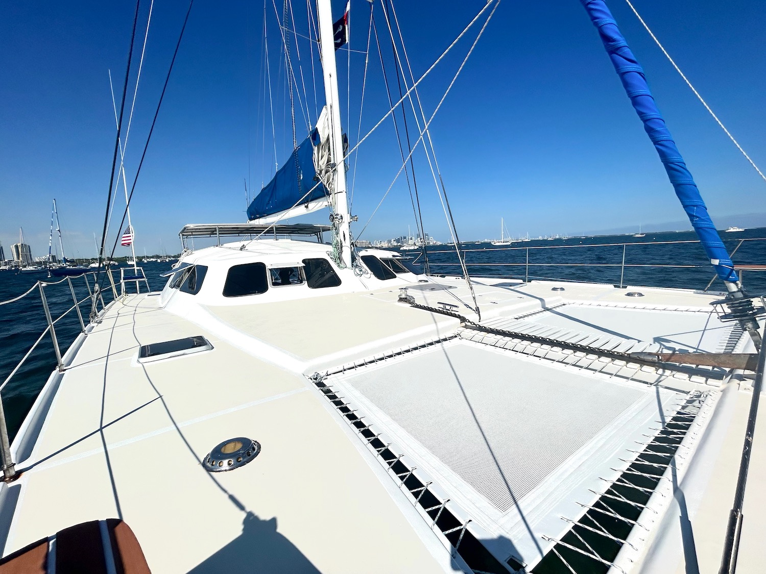 48ft Sailing Cat yacht rental Miami - bow seating area perfect for sunbathing and relaxation