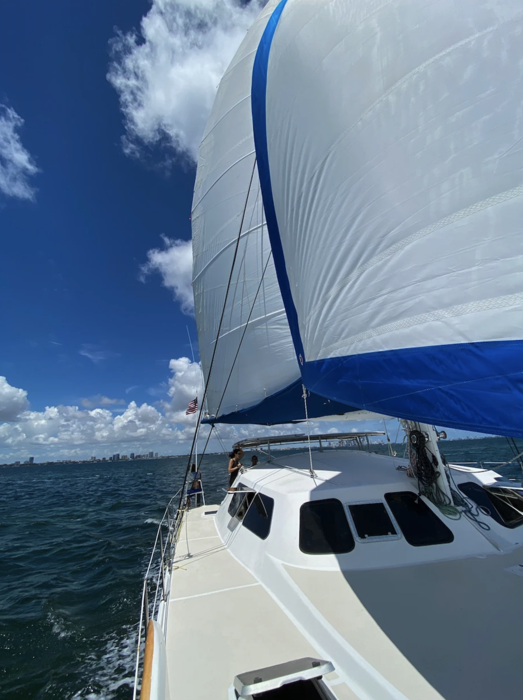 48ft Sailing Cat yacht rental Miami - comfortable lounge area for group celebrations