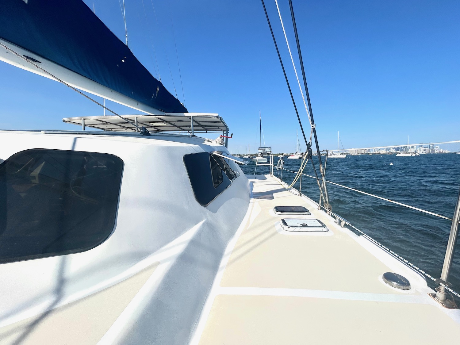 48ft Sailing Cat yacht rental Miami - comfortable lounge area for group celebrations