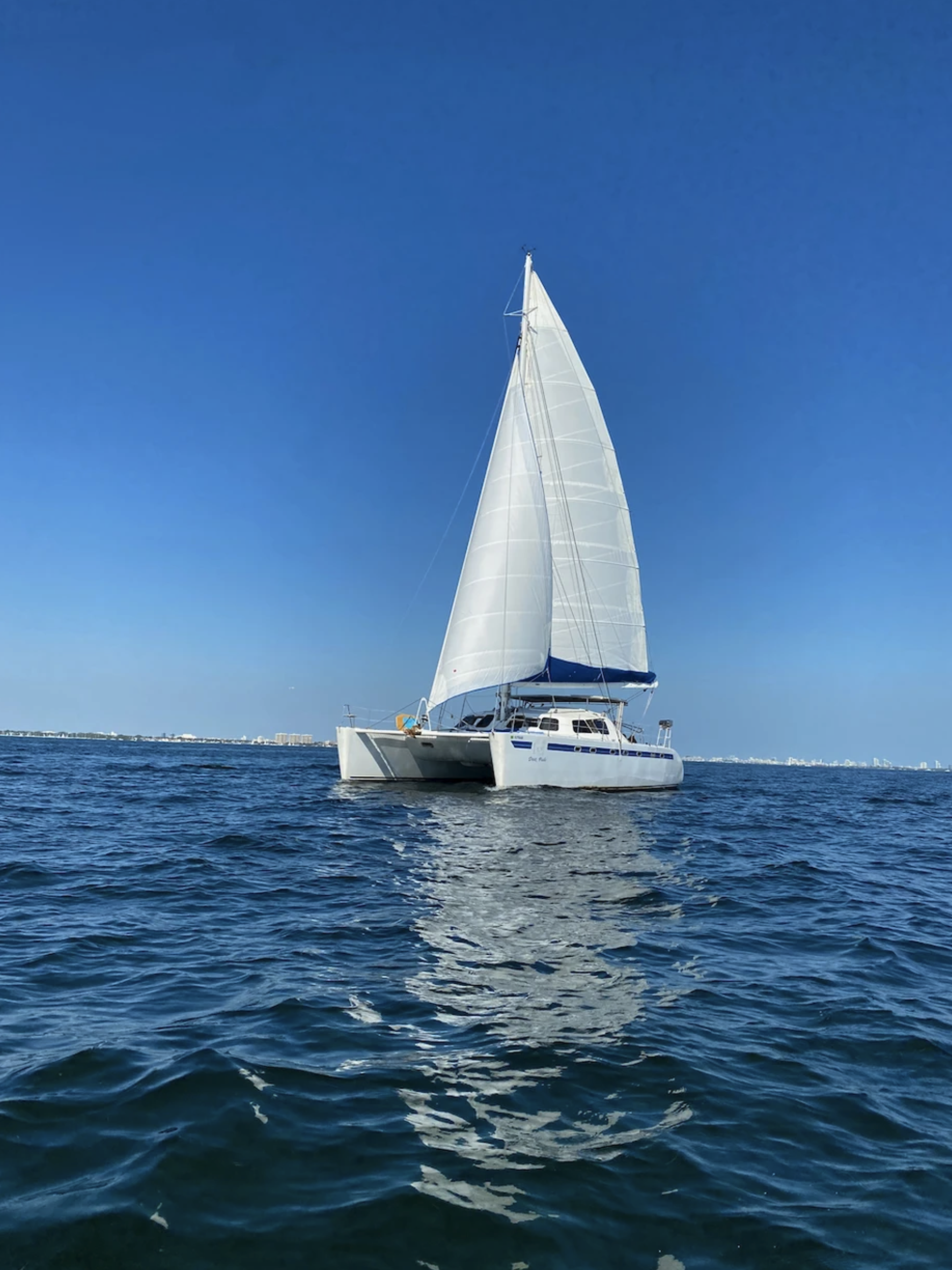 48ft Sailing Cat yacht rental Miami - bow seating area perfect for sunbathing and relaxation