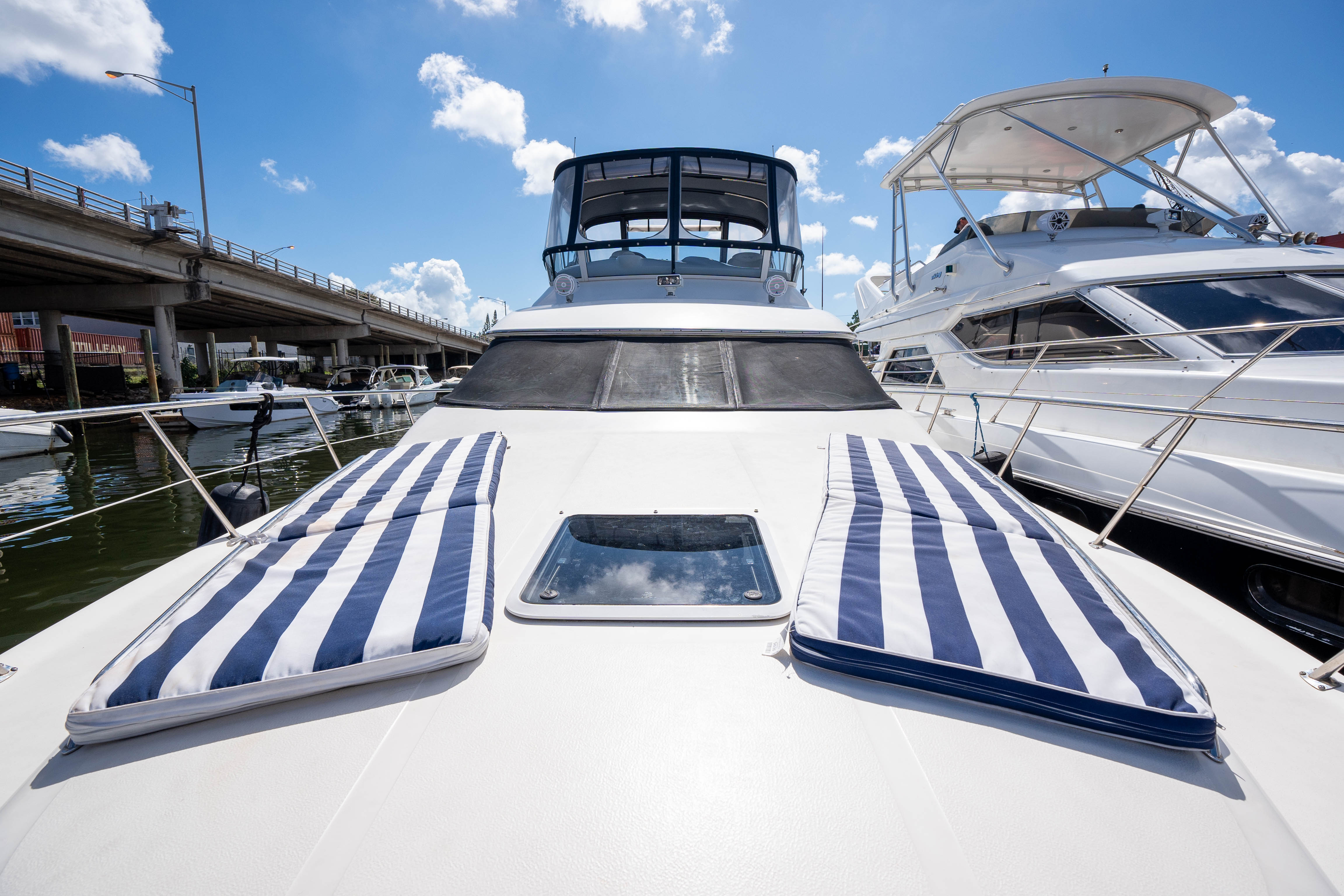 50ft Searay Fly yacht rental Miami - spacious deck area ideal for sunset cruises and bachelorette parties