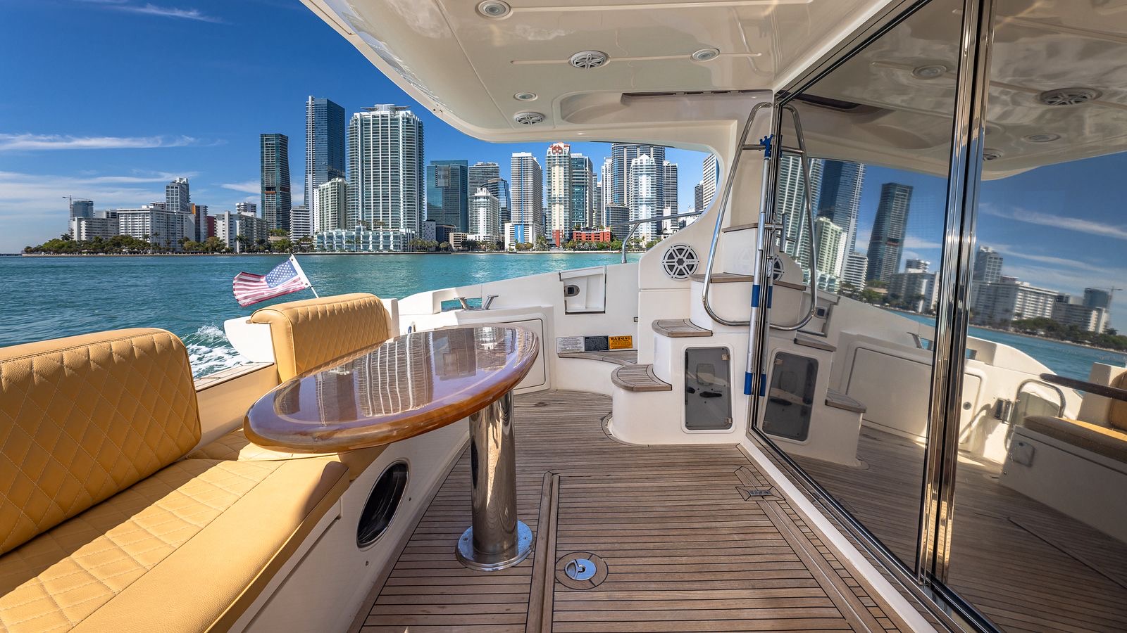 55ft Azimut F yacht rental Miami - flybridge with panoramic views of Miami skyline