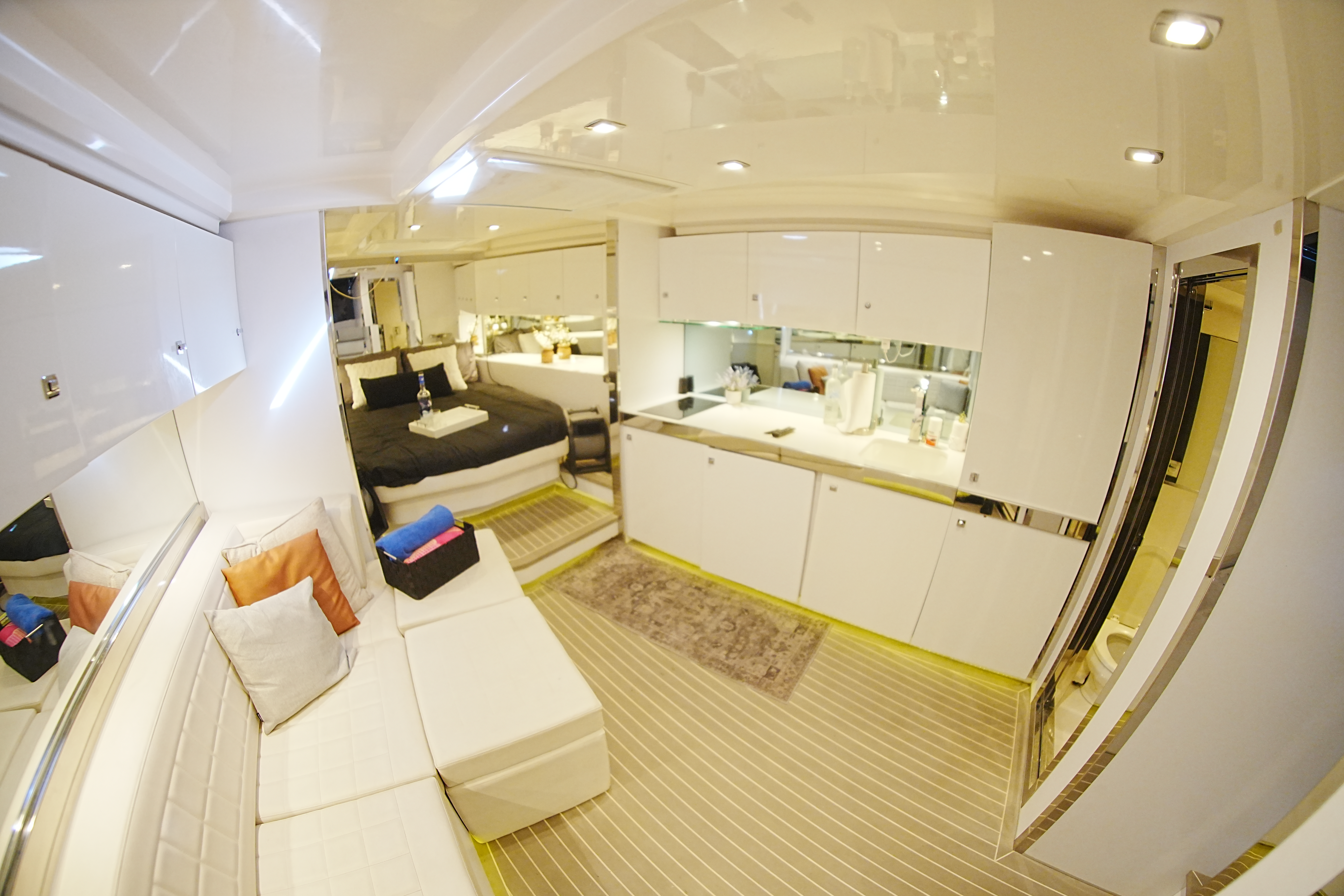 55ft Van Dutch yacht rental Miami - comfortable lounge area for group celebrations