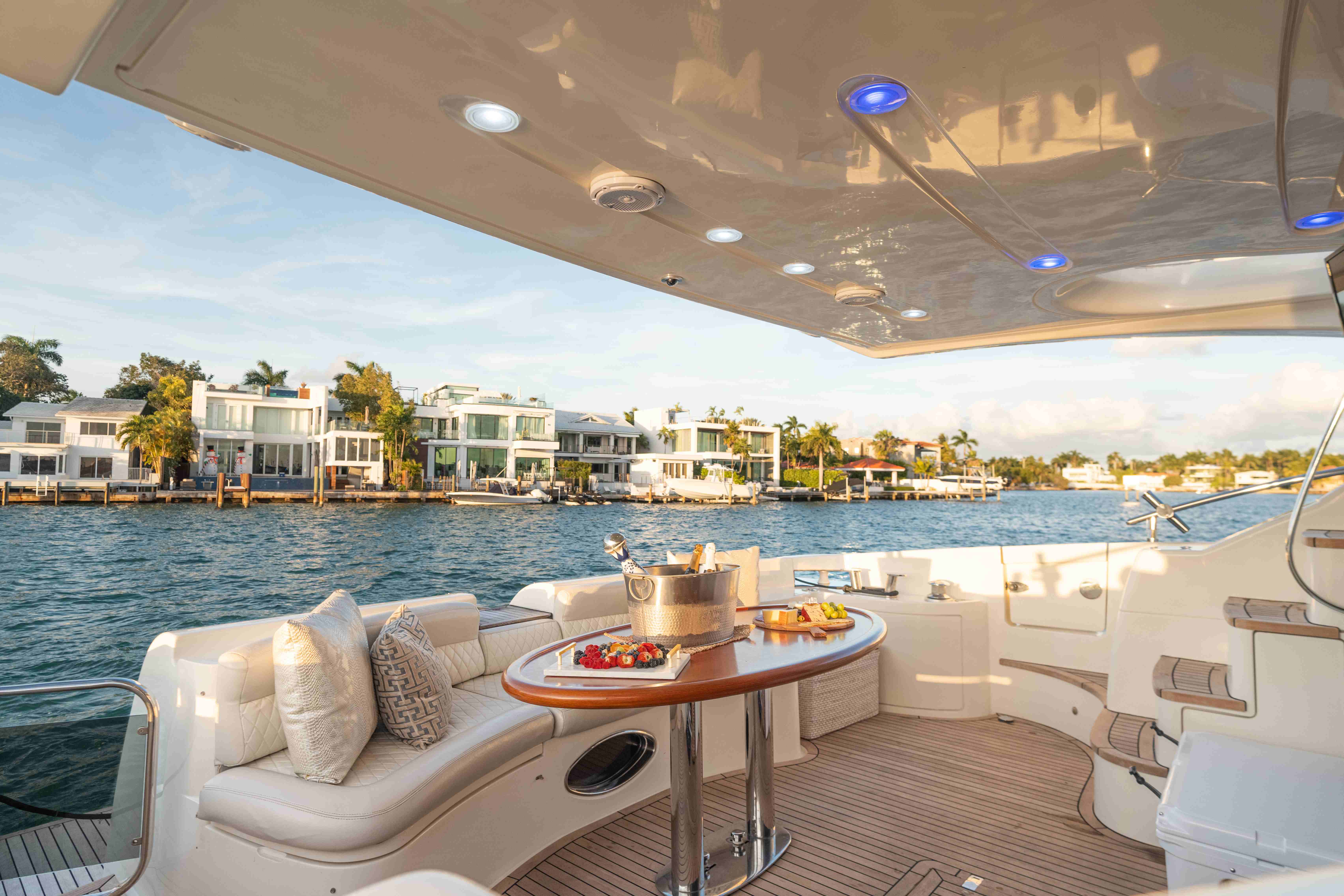 65ft Azimut U yacht rental Miami - comfortable lounge area for group celebrations