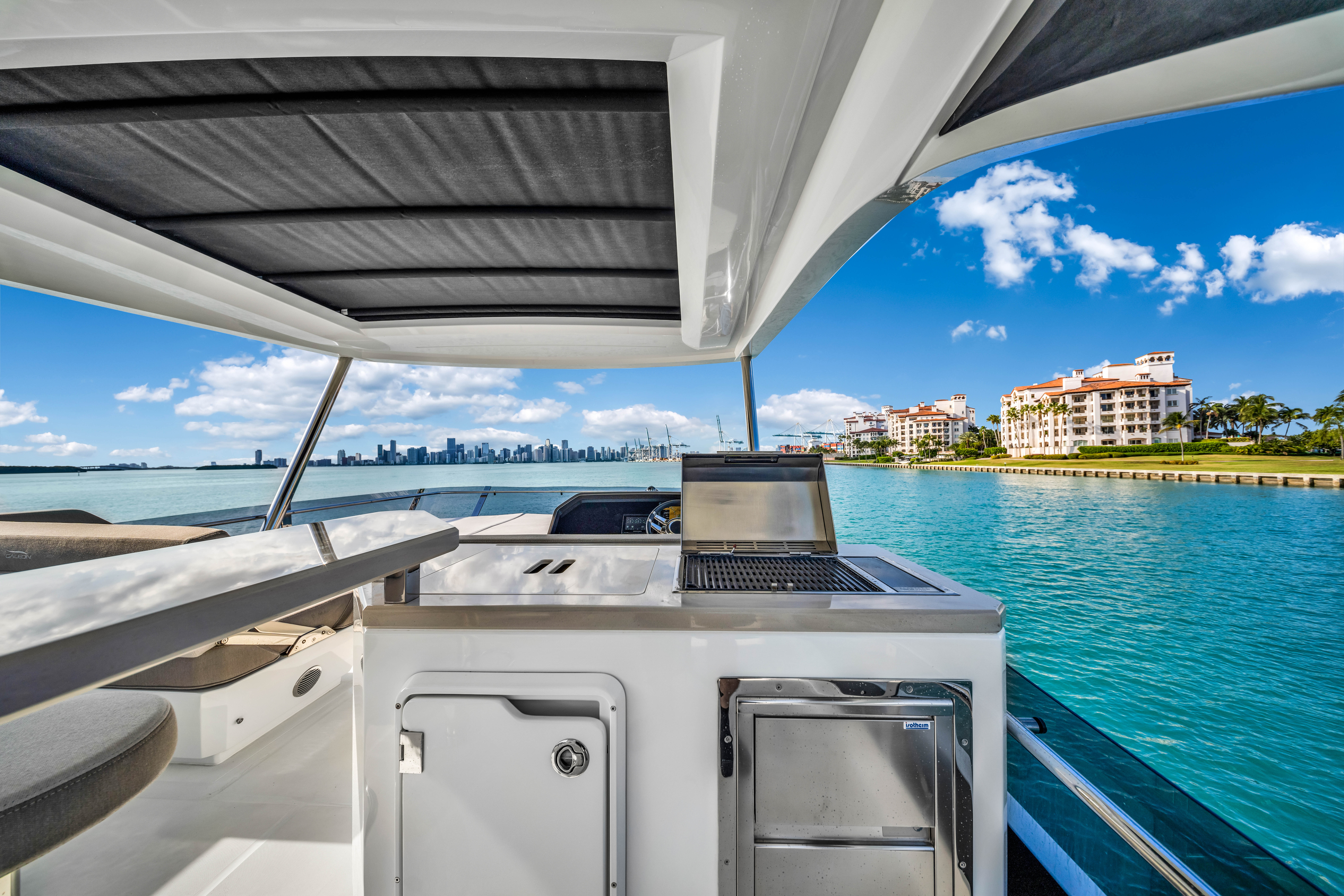 68ft Galeon (2025) yacht rental Miami - comfortable lounge area for group celebrations