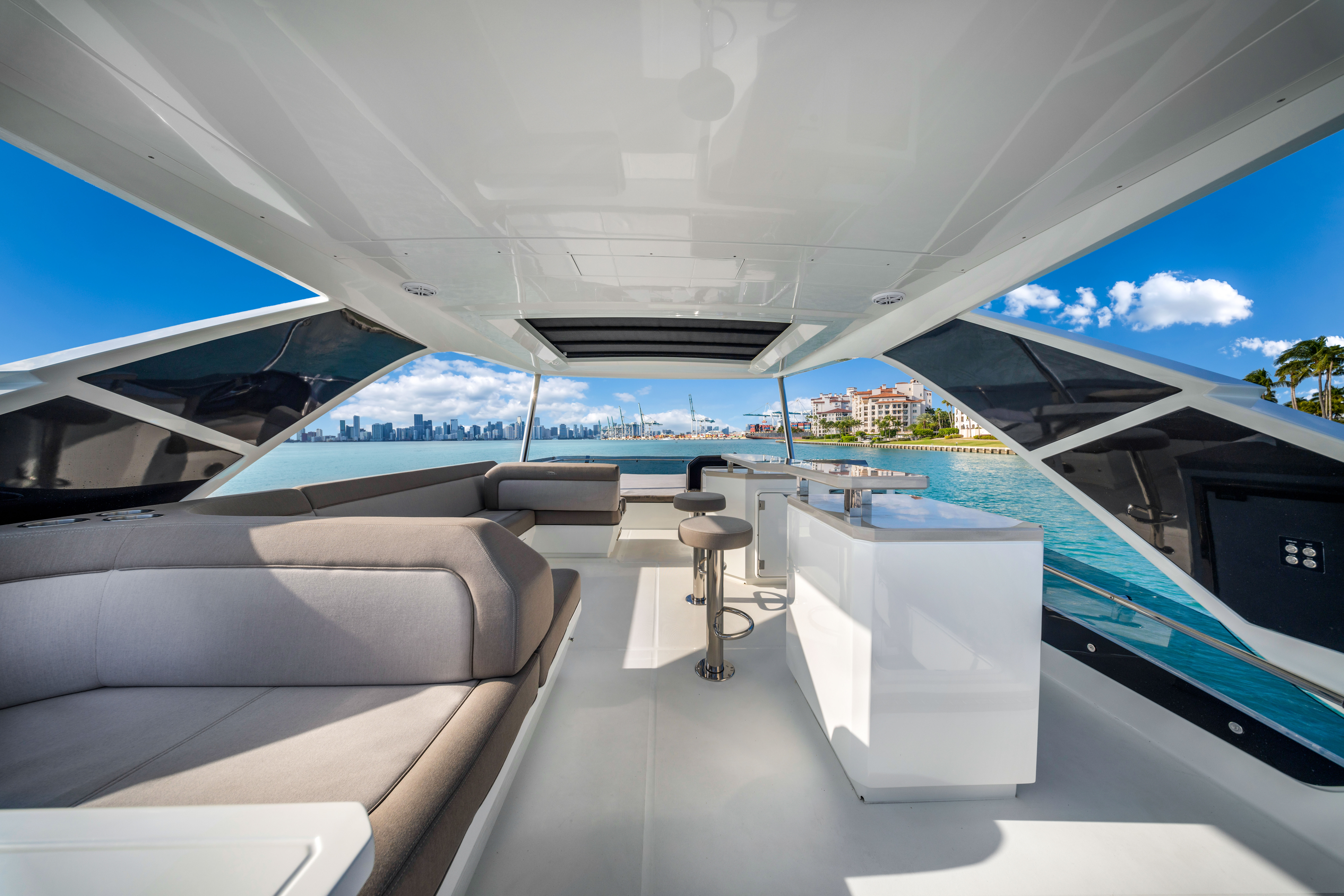 68ft Galeon (2025) yacht rental Miami - spacious deck area ideal for sunset cruises and bachelorette parties