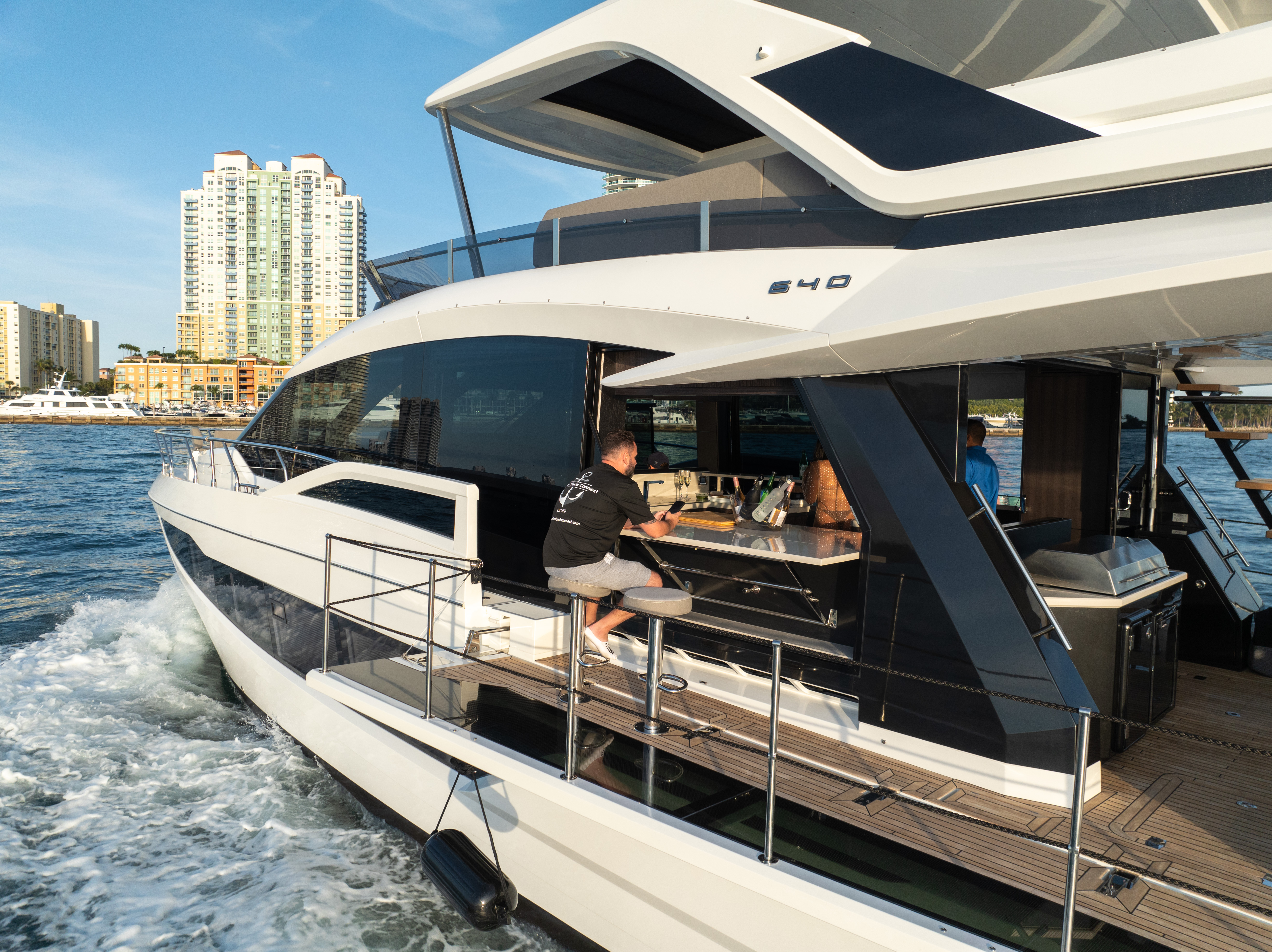 68ft Galeon (2025) yacht rental Miami - stern swim platform with water access for snorkeling