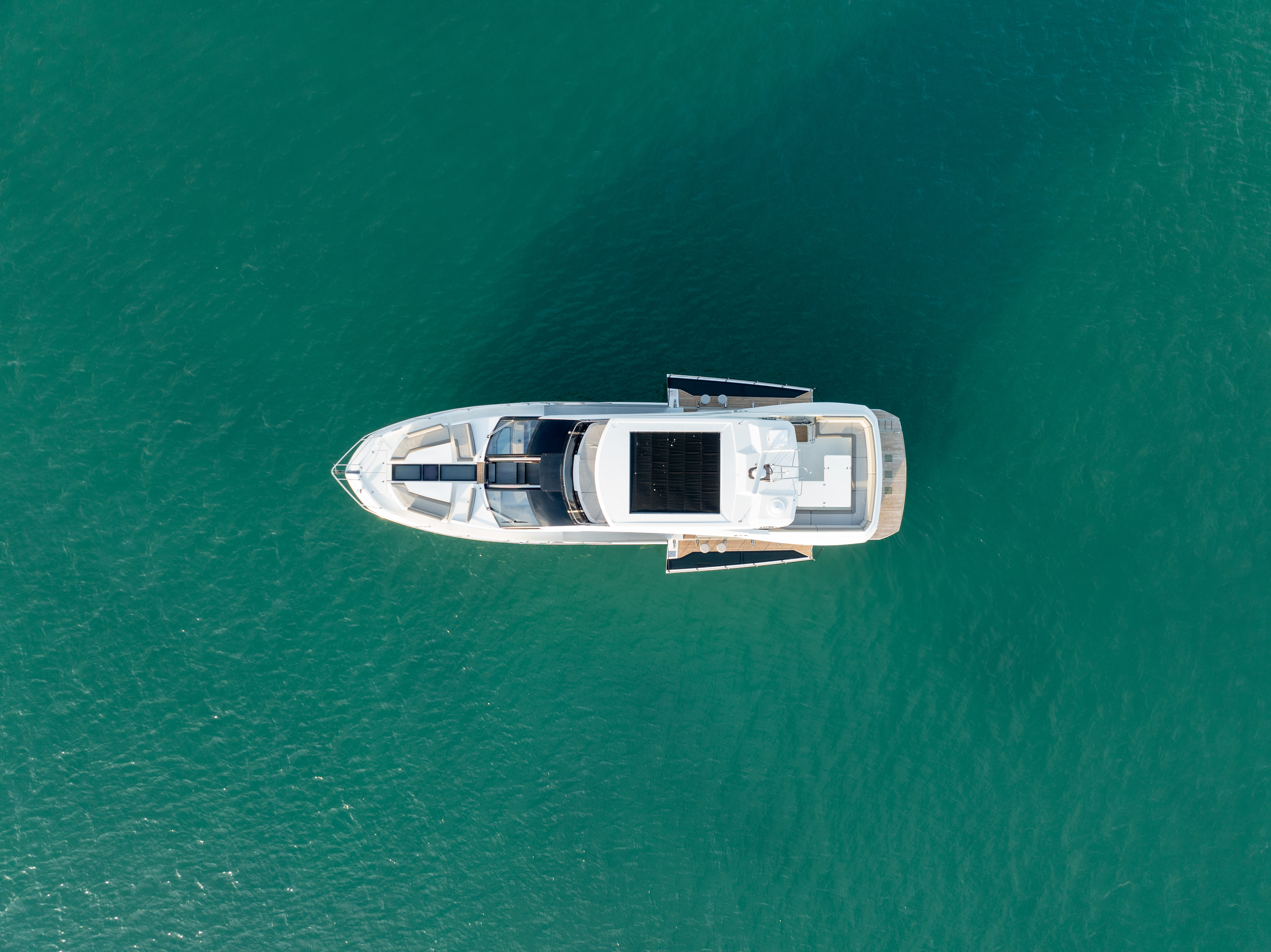 68ft Galeon (2025) yacht rental Miami - flybridge with panoramic views of Miami skyline