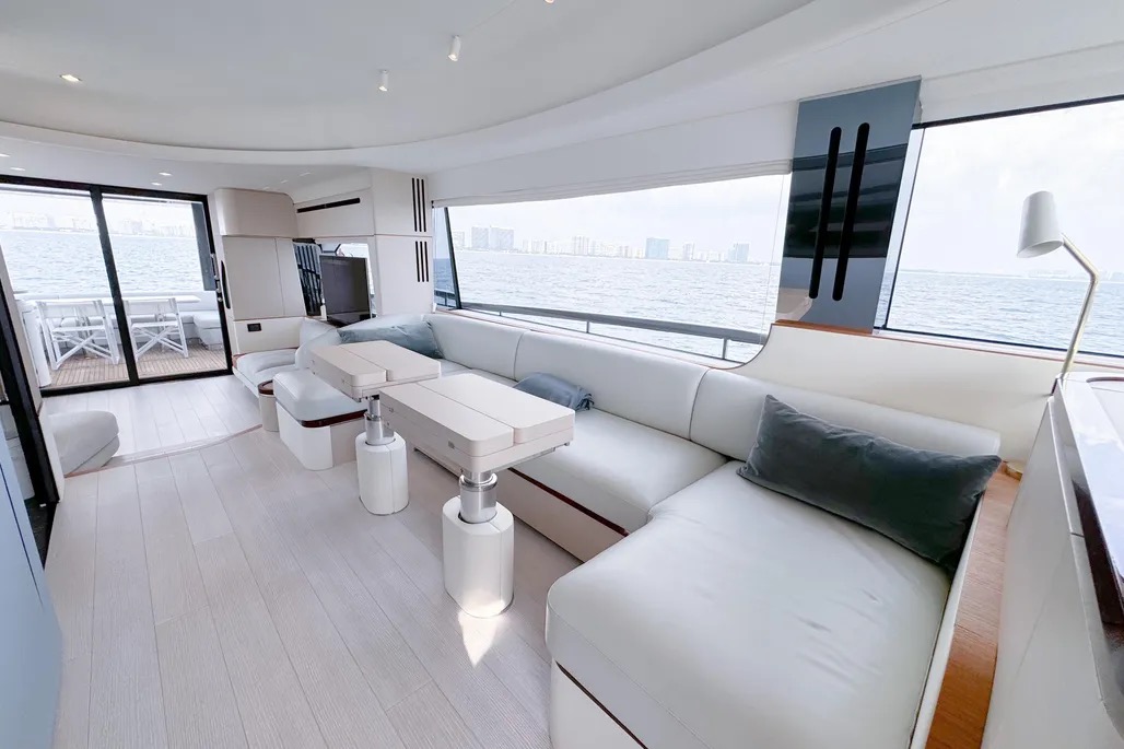 70ft Azimut 68 Fly (2023) yacht rental Miami - flybridge with panoramic views of Miami skyline