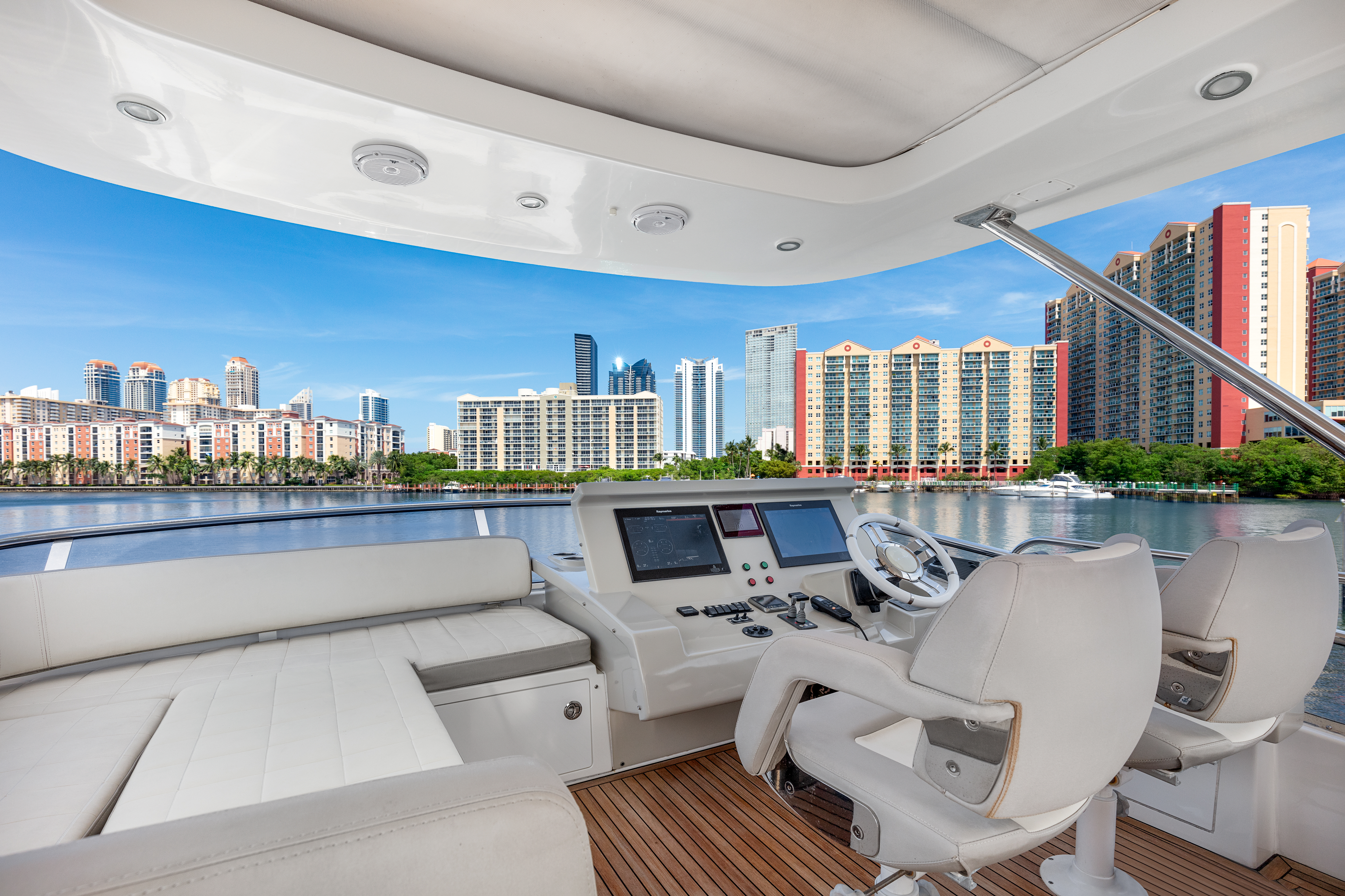 70ft Azimut GB yacht rental Miami - elegant interior salon for corporate events and private gatherings
