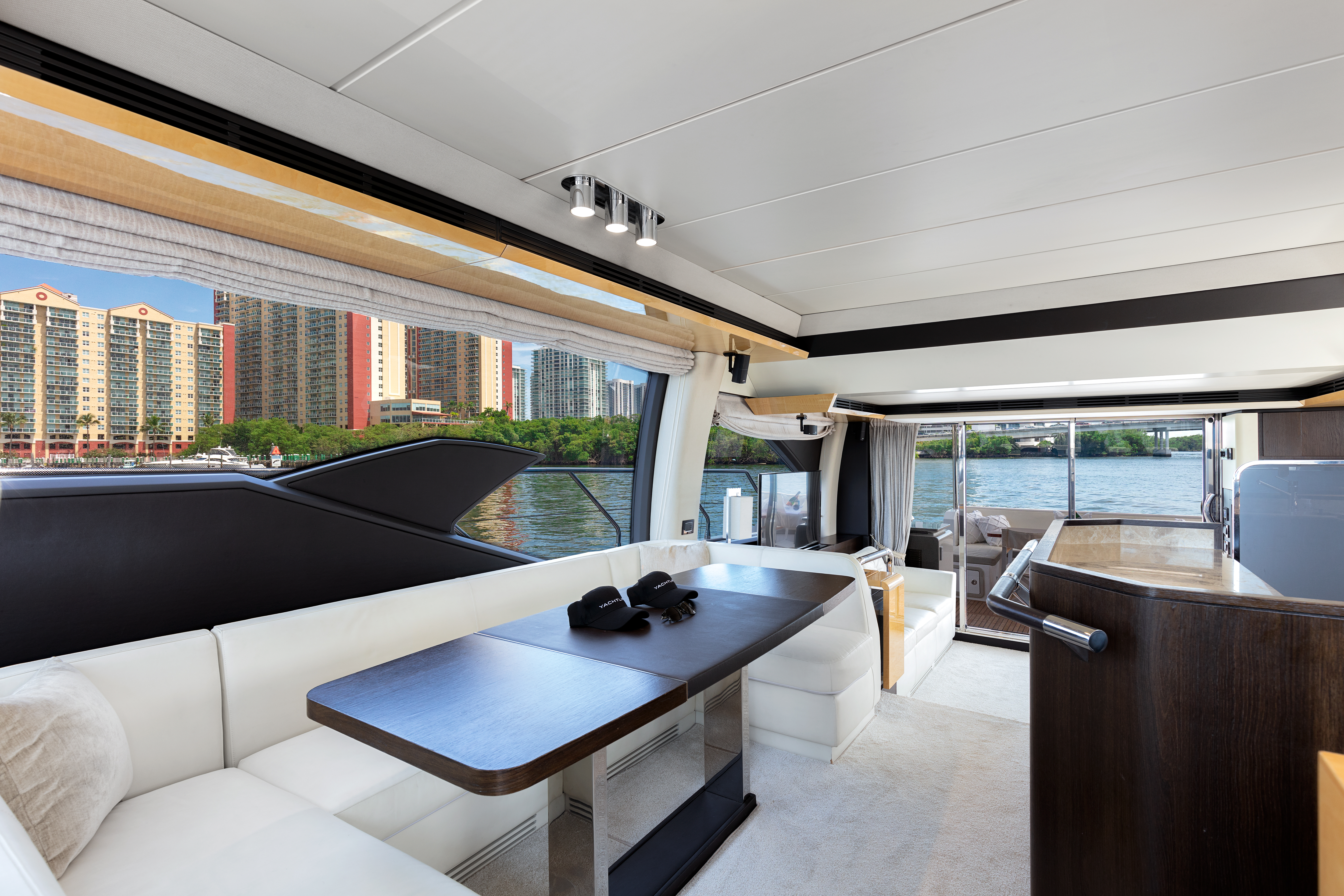 70ft Azimut GB yacht rental Miami - comfortable lounge area for group celebrations
