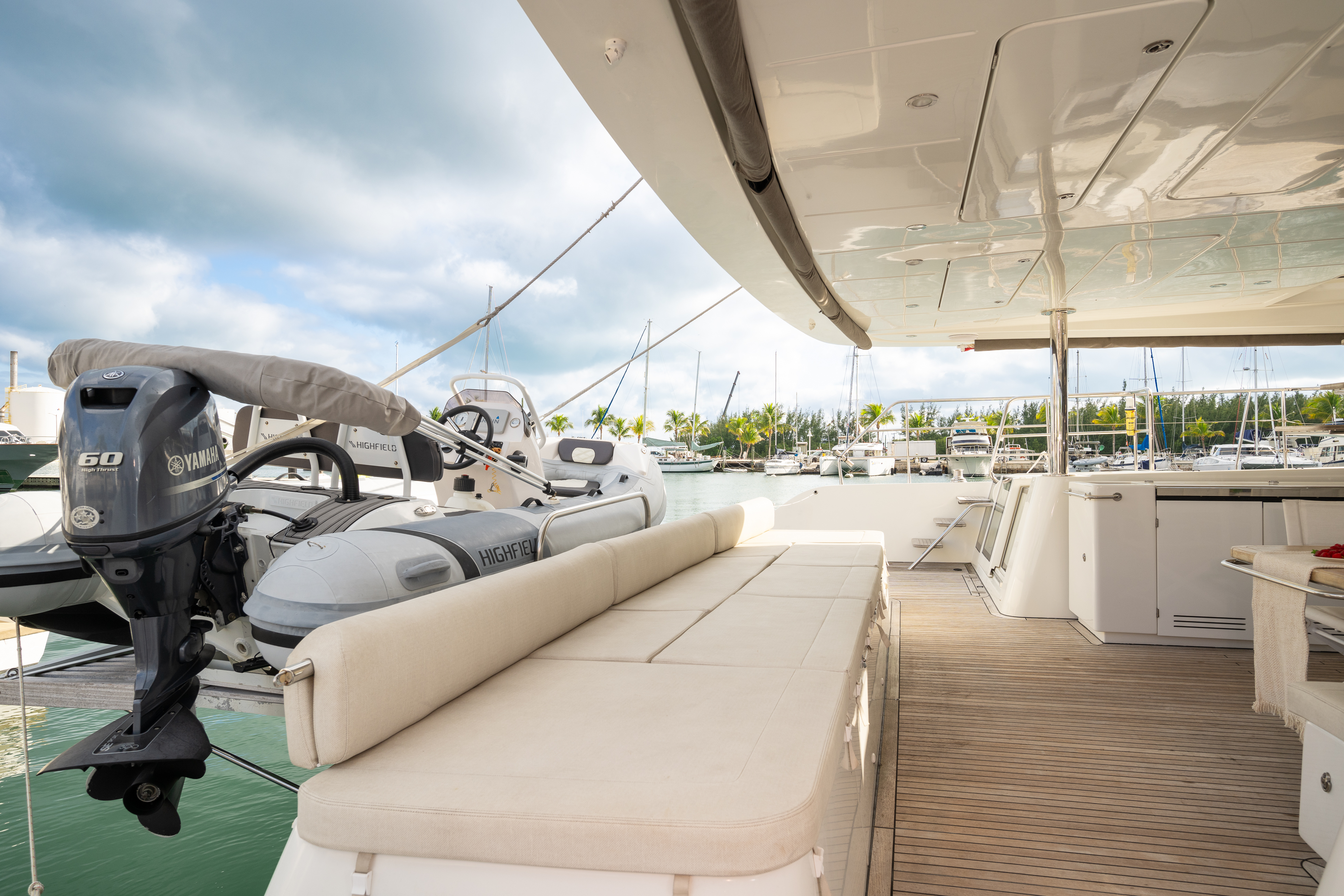 70ft Lagoon (2020) yacht rental Miami - comfortable lounge area for group celebrations