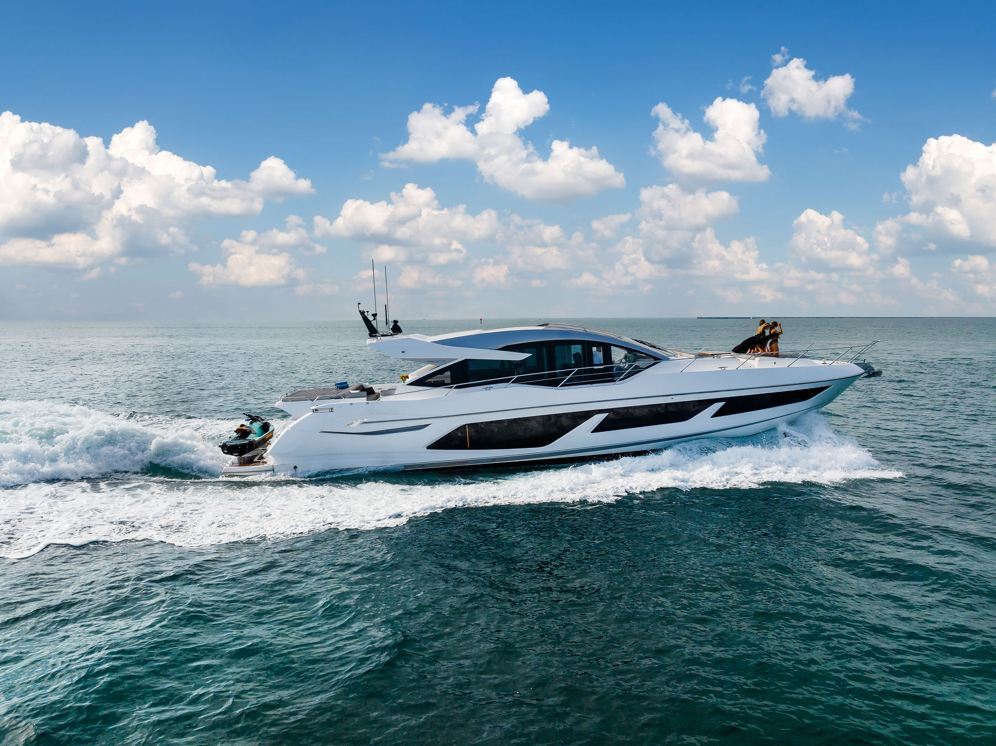 74ft Sunseeker yacht rental Miami - elegant interior salon for corporate events and private gatherings
