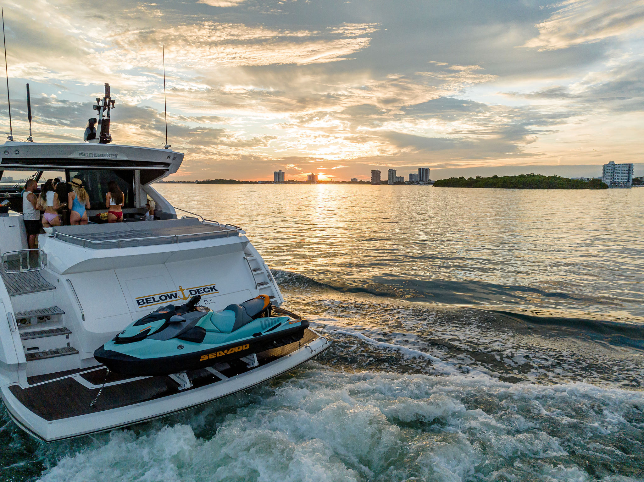 74ft Sunseeker yacht rental Miami - spacious deck area ideal for sunset cruises and bachelorette parties