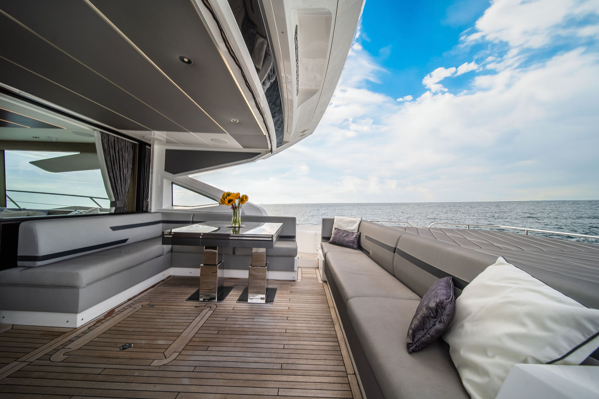 74ft Sunseeker yacht rental Miami - elegant interior salon for corporate events and private gatherings