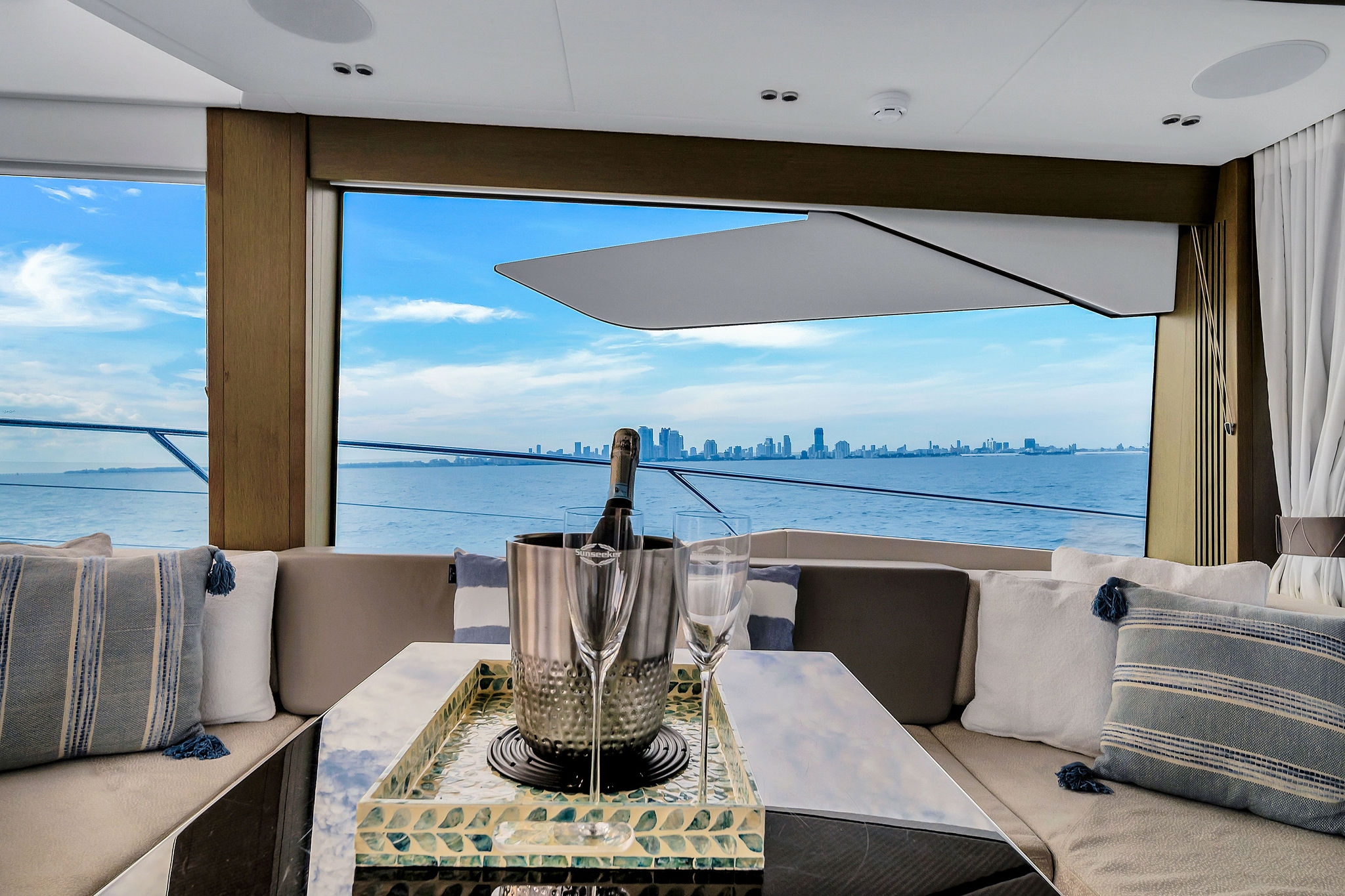 74ft Sunseeker yacht rental Miami - comfortable lounge area for group celebrations