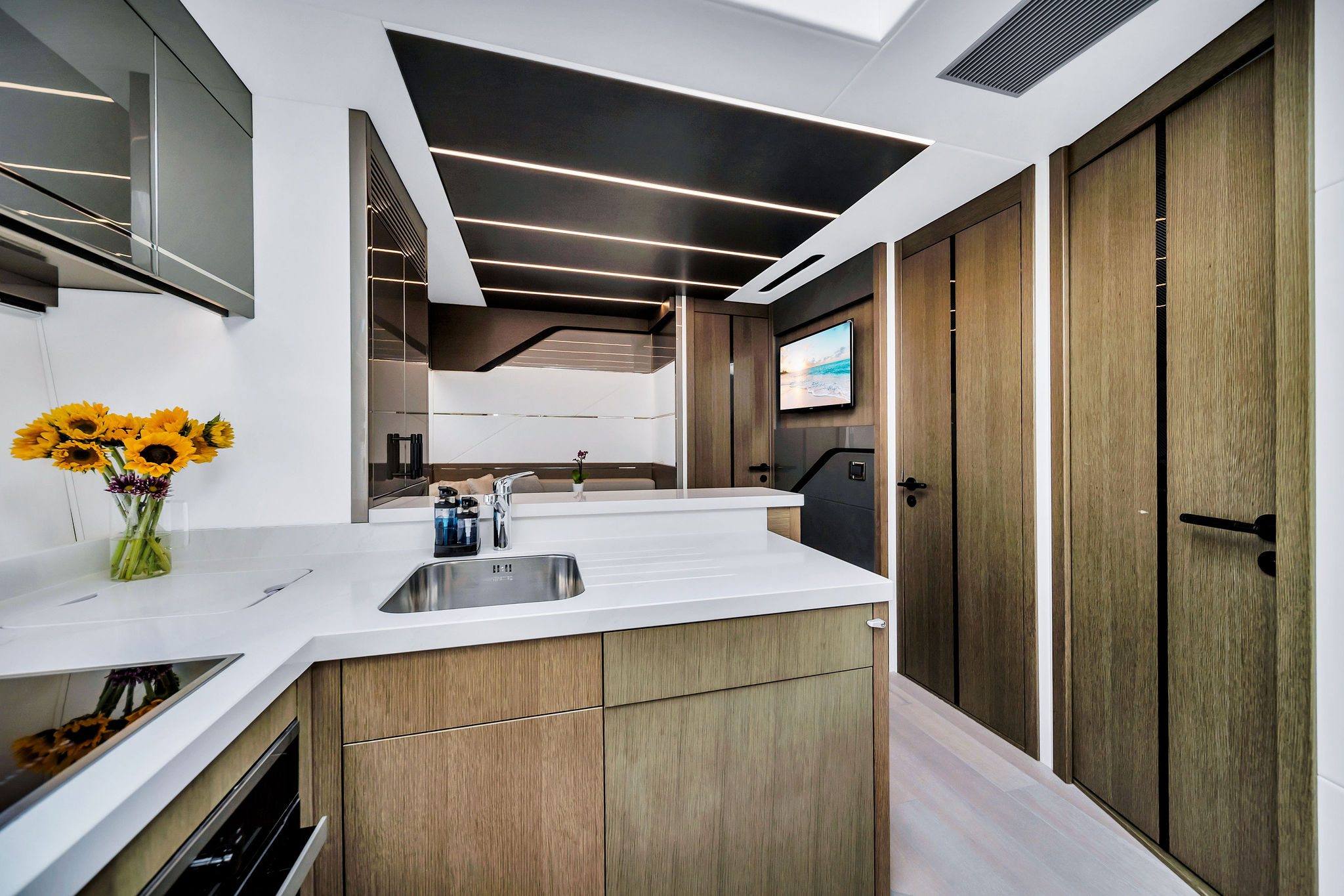74ft Sunseeker yacht rental Miami - bow seating area perfect for sunbathing and relaxation