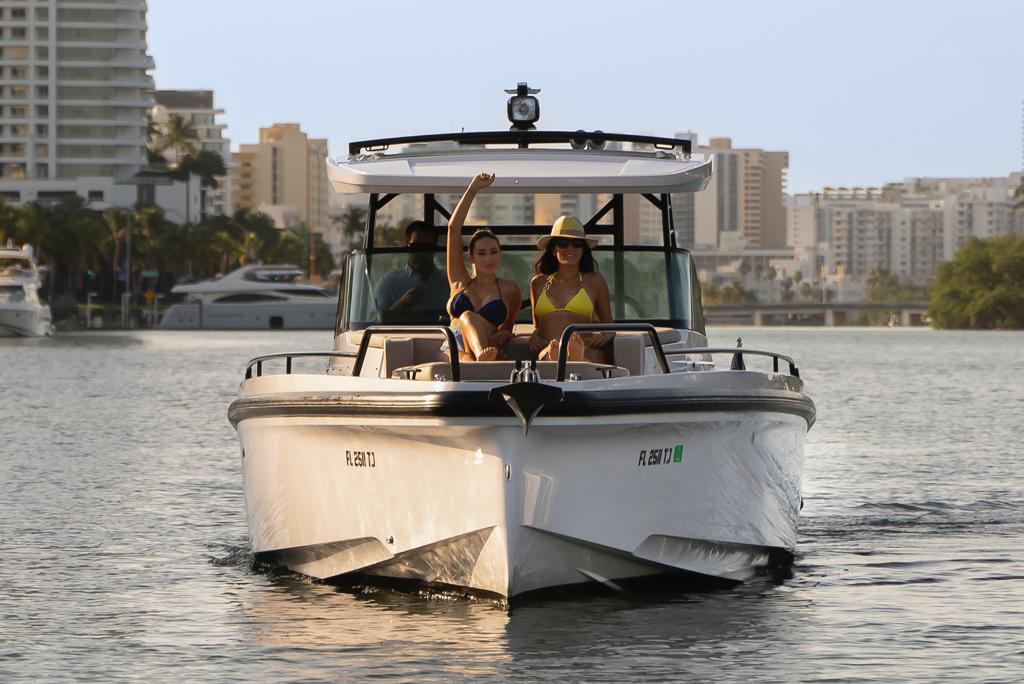38ft Axopar yacht rental Miami - bow seating area perfect for sunbathing and relaxation