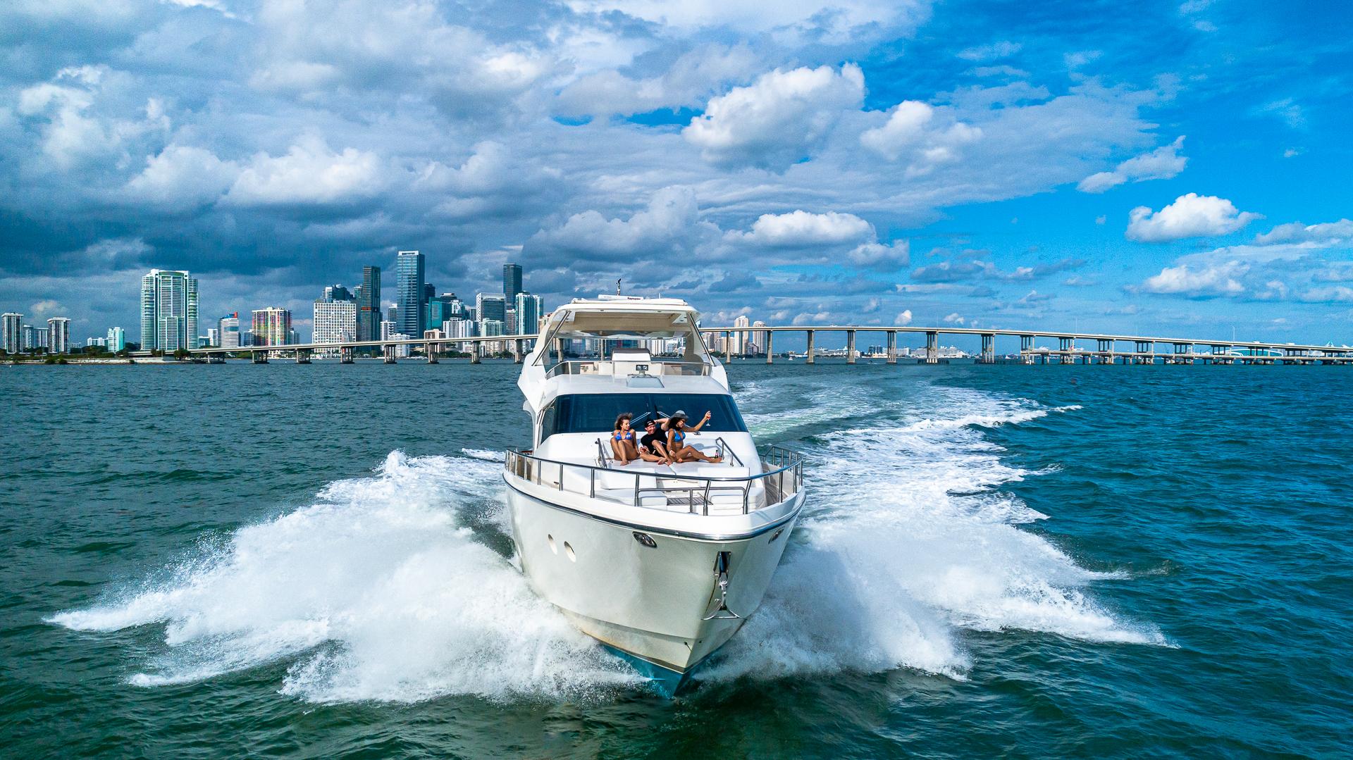 75ft Aicon yacht rental Miami - spacious deck area ideal for sunset cruises and bachelorette parties