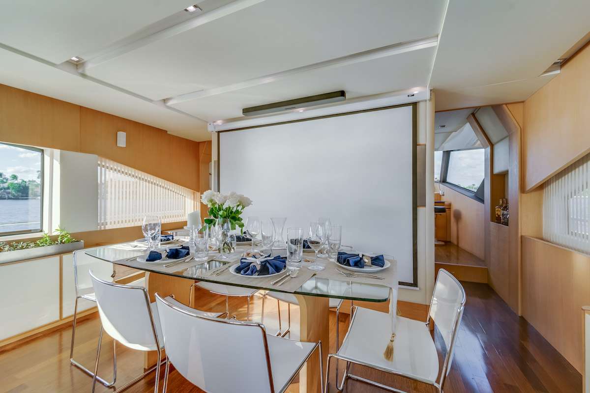 75ft Aicon yacht rental Miami - elegant interior salon for corporate events and private gatherings