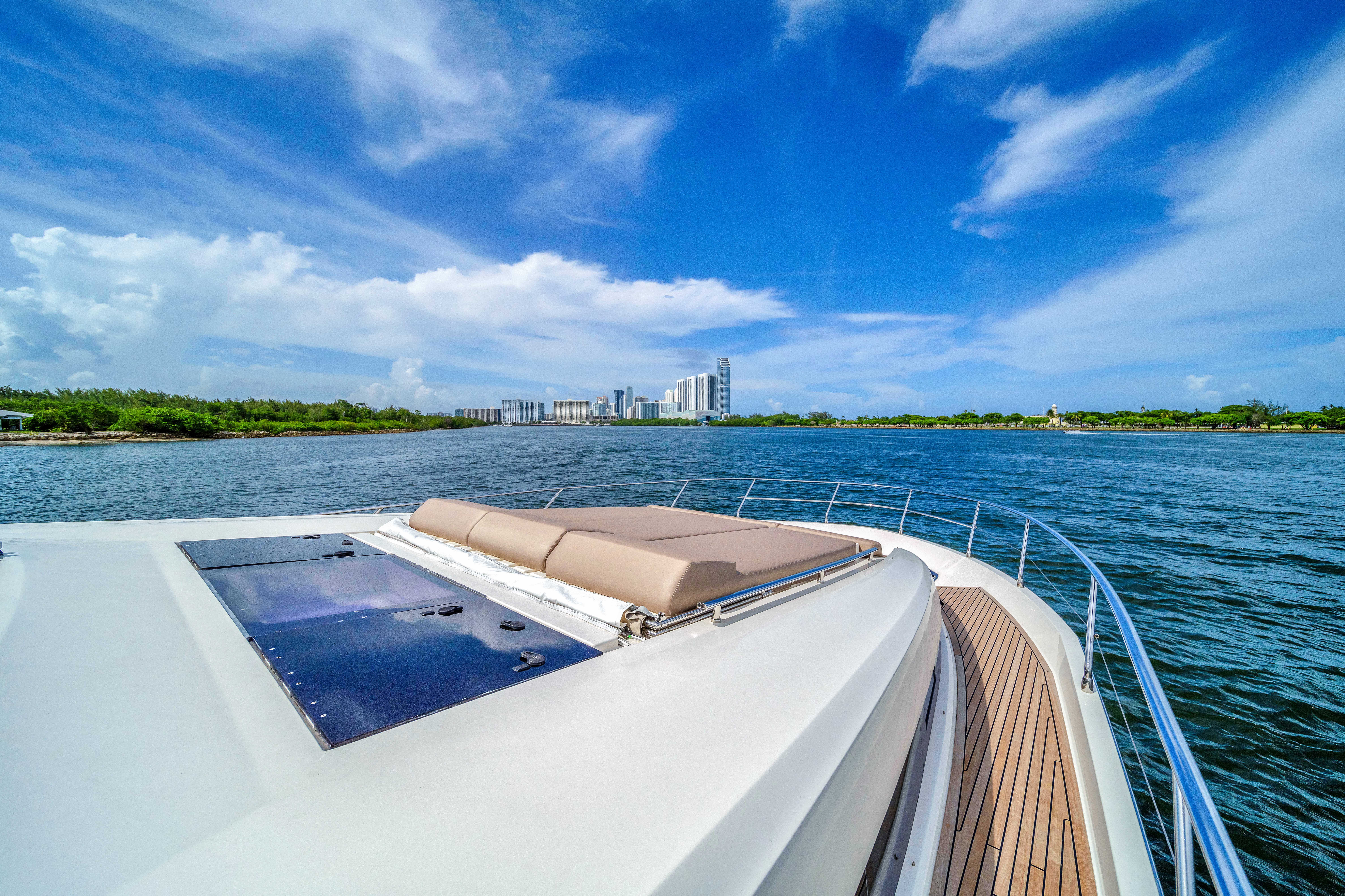 75ft Prestige yacht rental Miami - elegant interior salon for corporate events and private gatherings