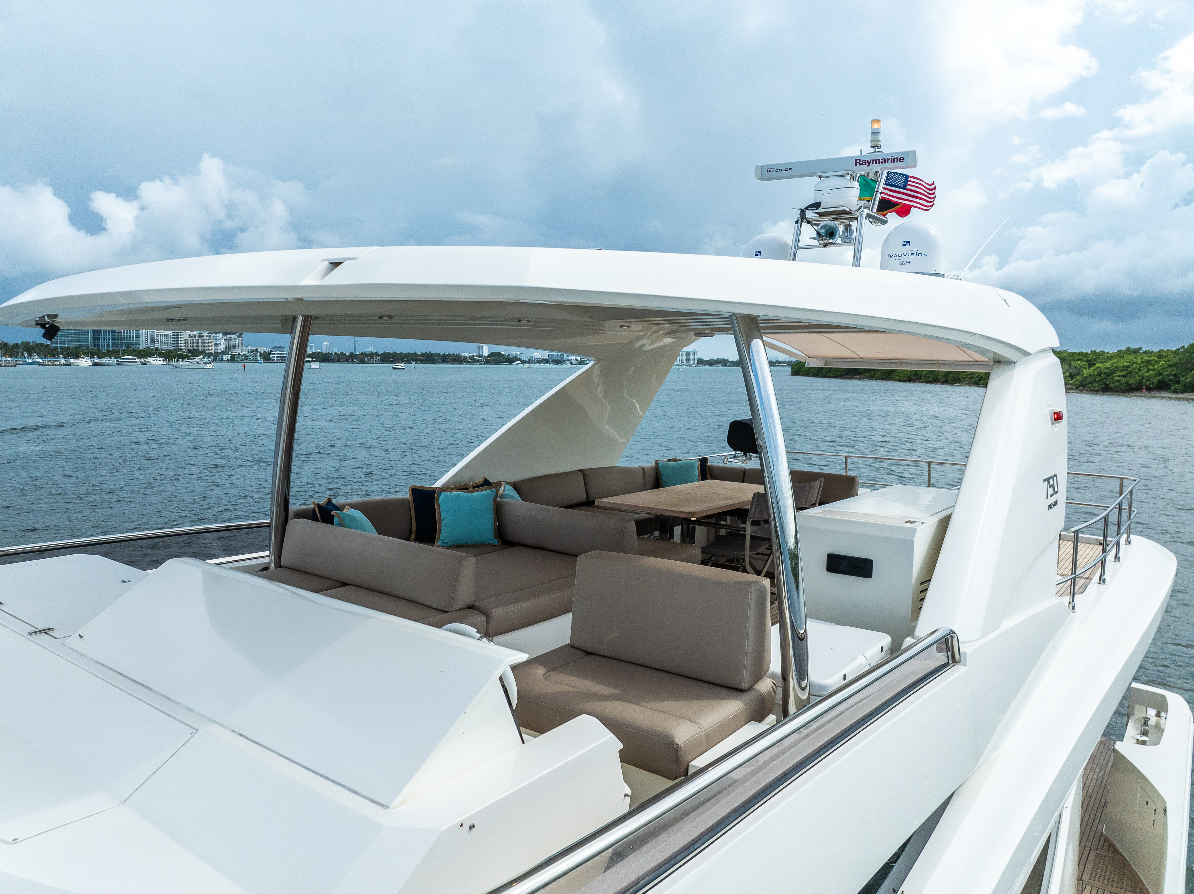 75ft Prestige yacht rental Miami - comfortable lounge area for group celebrations