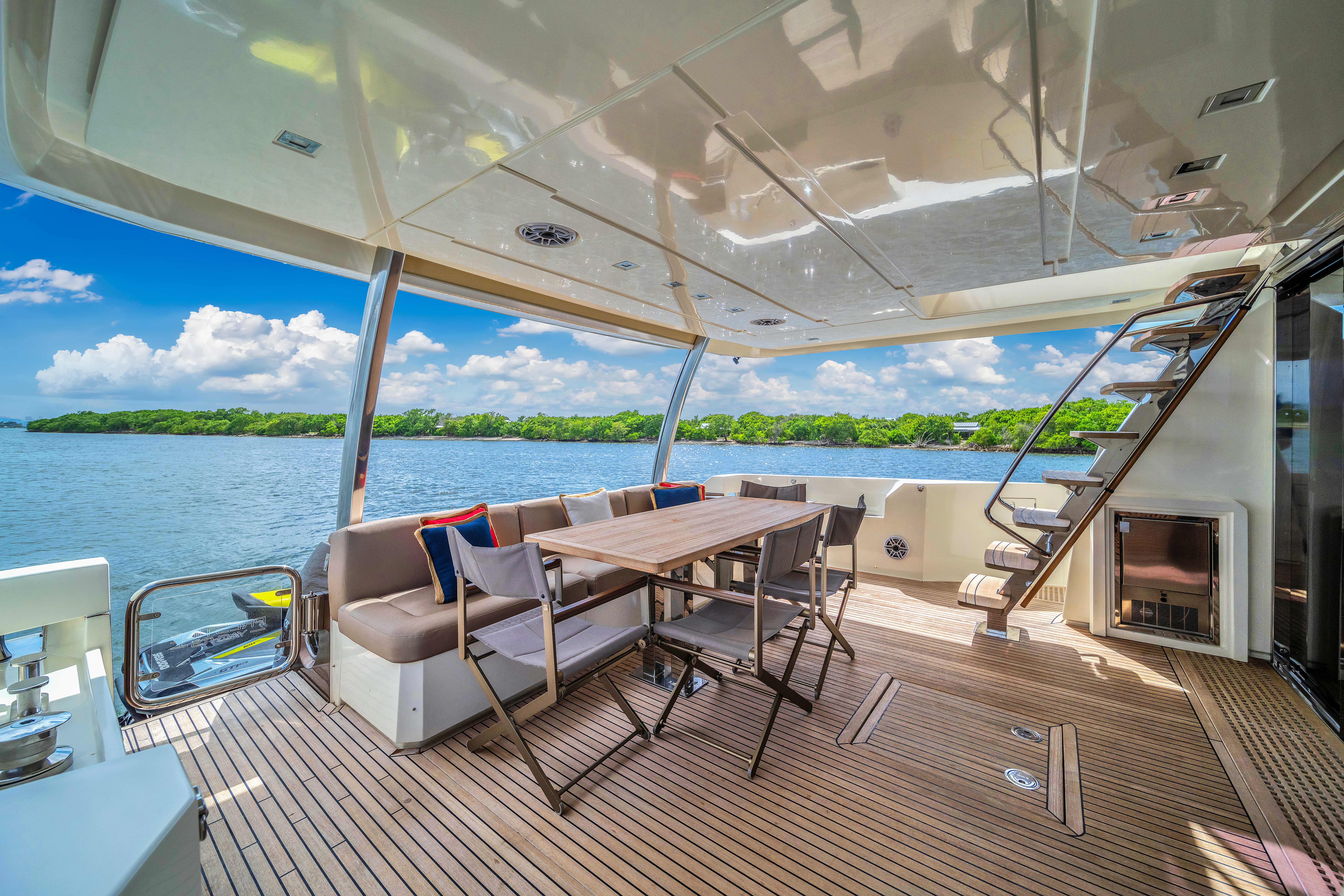 75ft Prestige yacht rental Miami - spacious deck area ideal for sunset cruises and bachelorette parties