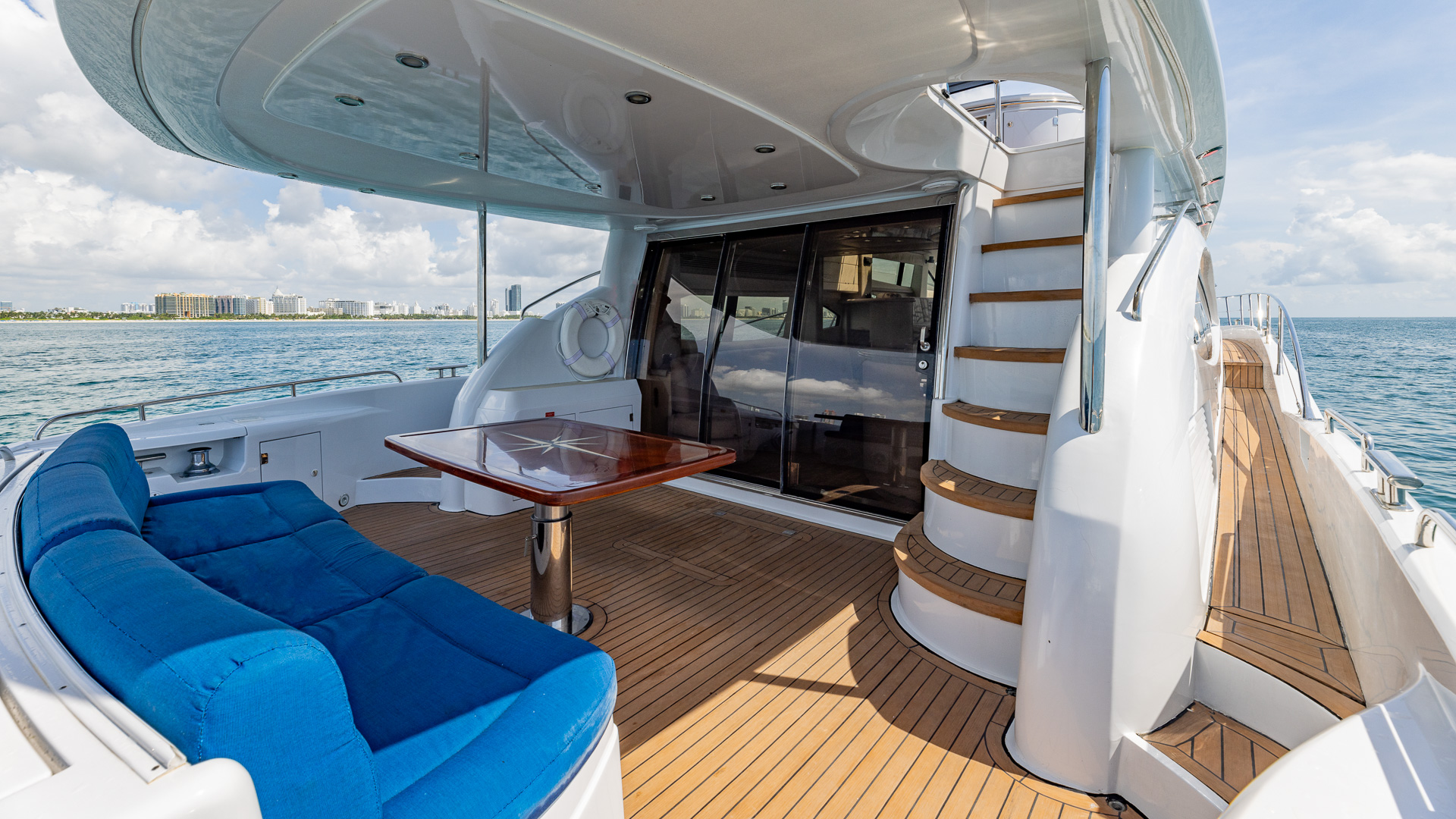 80ft Sunseeker yacht rental Miami - comfortable lounge area for group celebrations