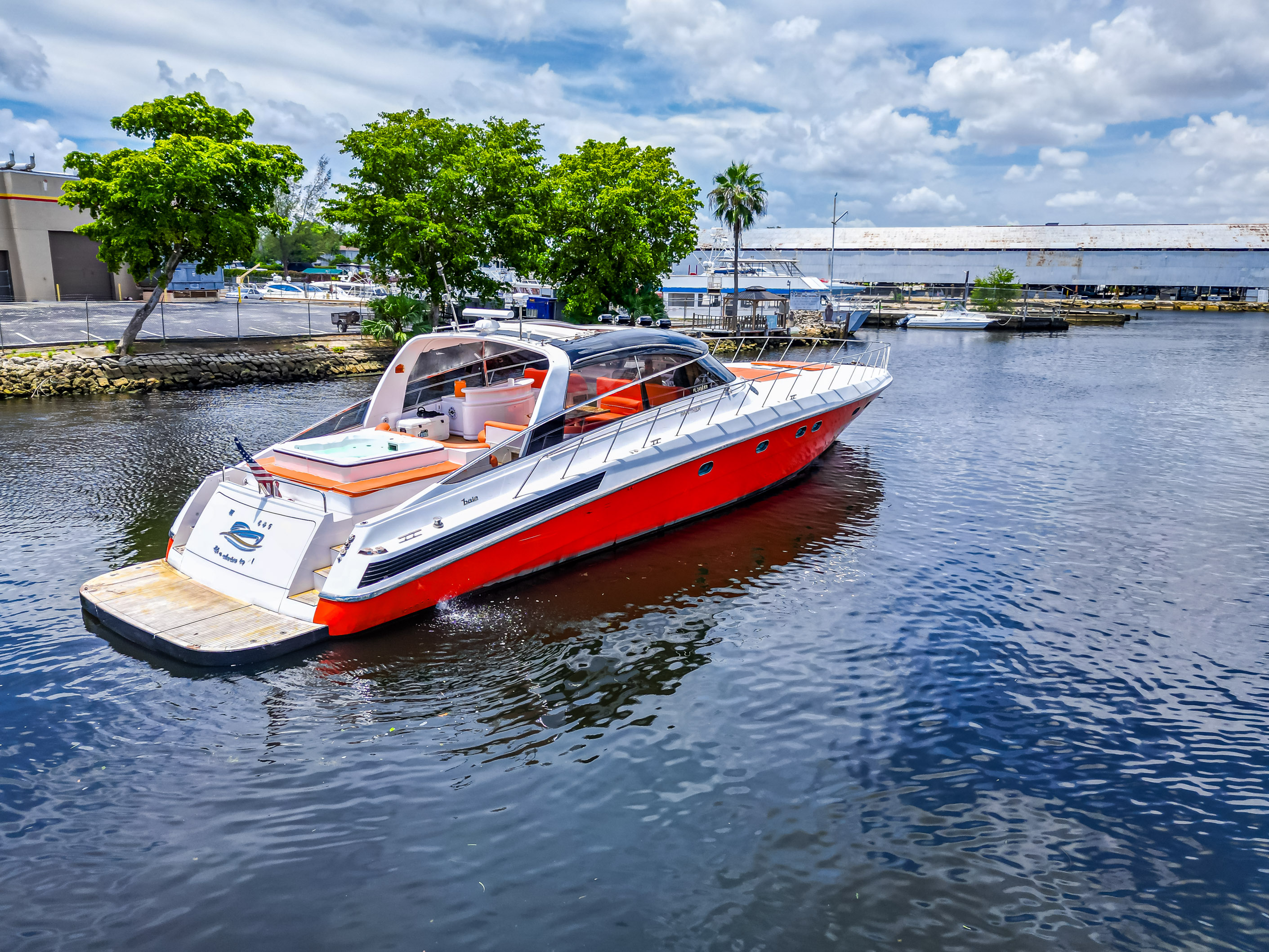 85ft Baia Panther yacht rental Miami - elegant interior salon for corporate events and private gatherings