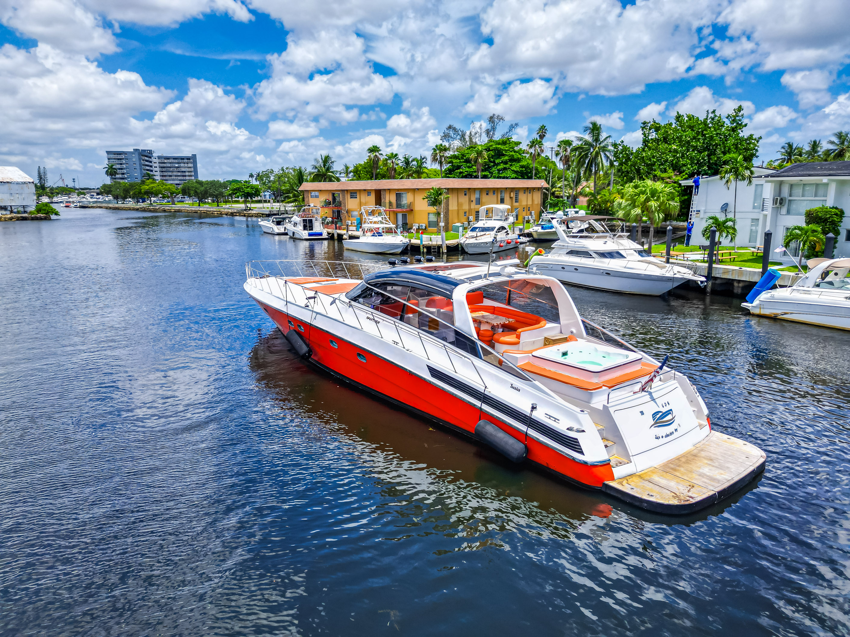 85ft Baia Panther yacht rental Miami - spacious deck area ideal for sunset cruises and bachelorette parties