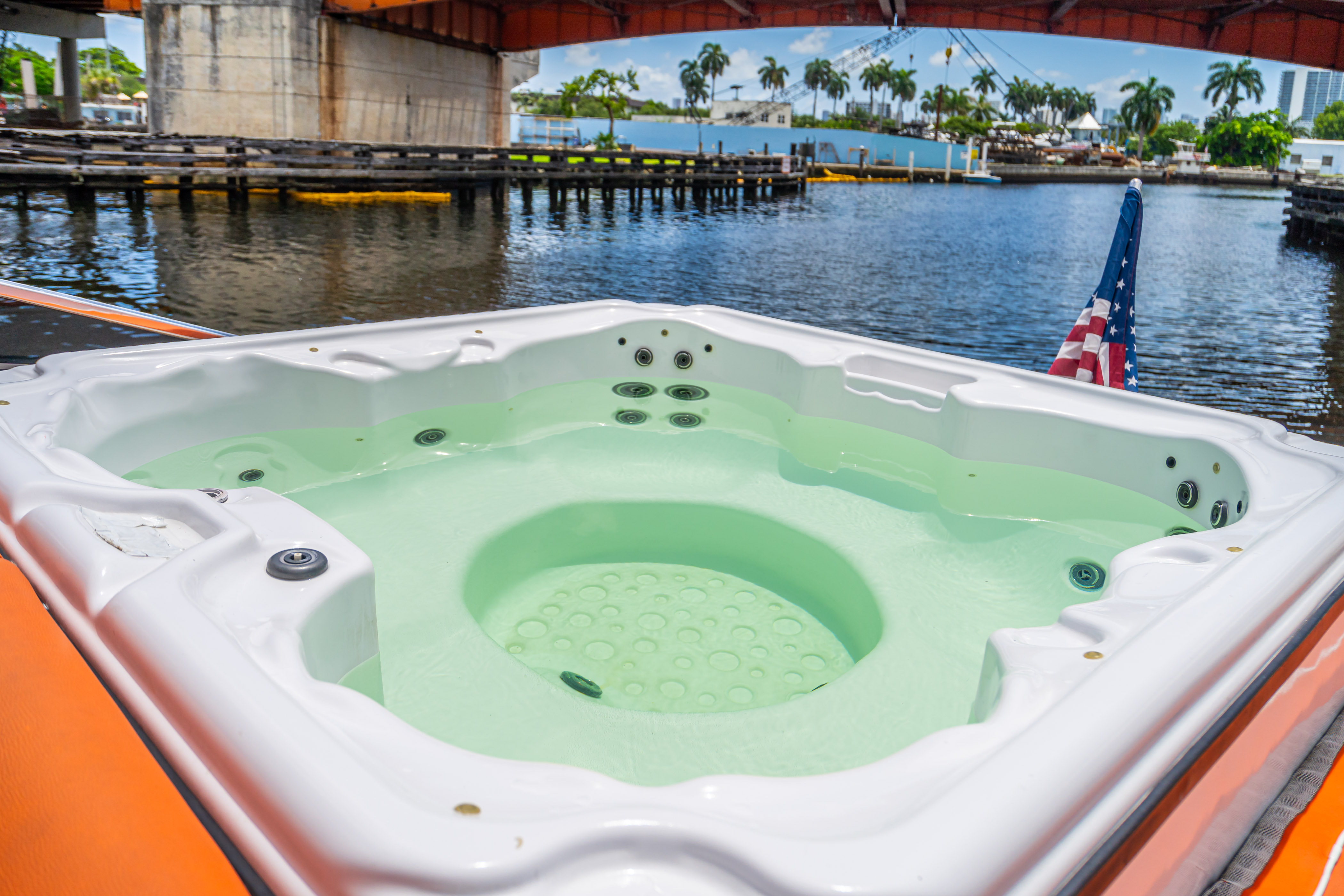 85ft Baia Panther yacht rental Miami - bow seating area perfect for sunbathing and relaxation