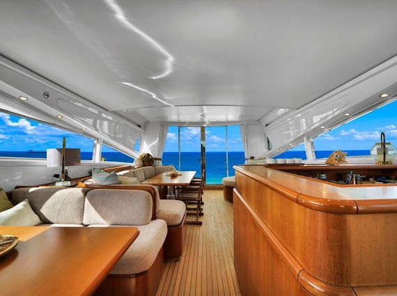 95ft Leopard yacht rental Miami - comfortable lounge area for group celebrations