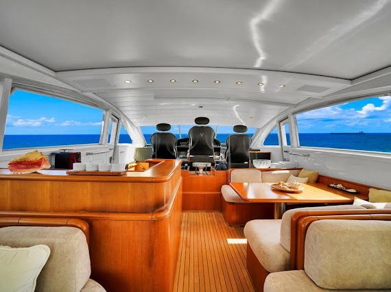 95ft Leopard yacht rental Miami - elegant interior salon for corporate events and private gatherings