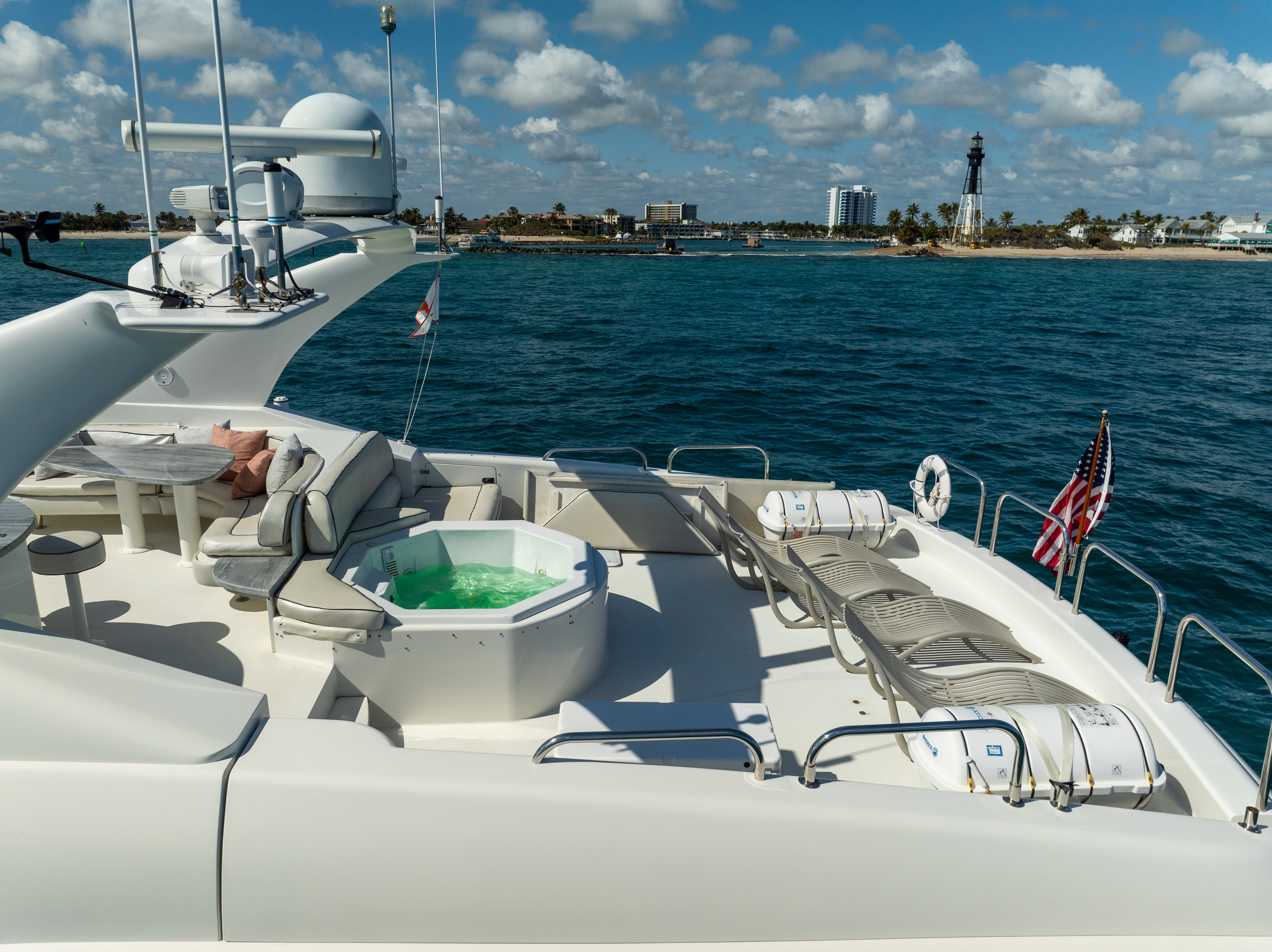 94ft Lazzara yacht rental Miami - spacious deck area ideal for sunset cruises and bachelorette parties