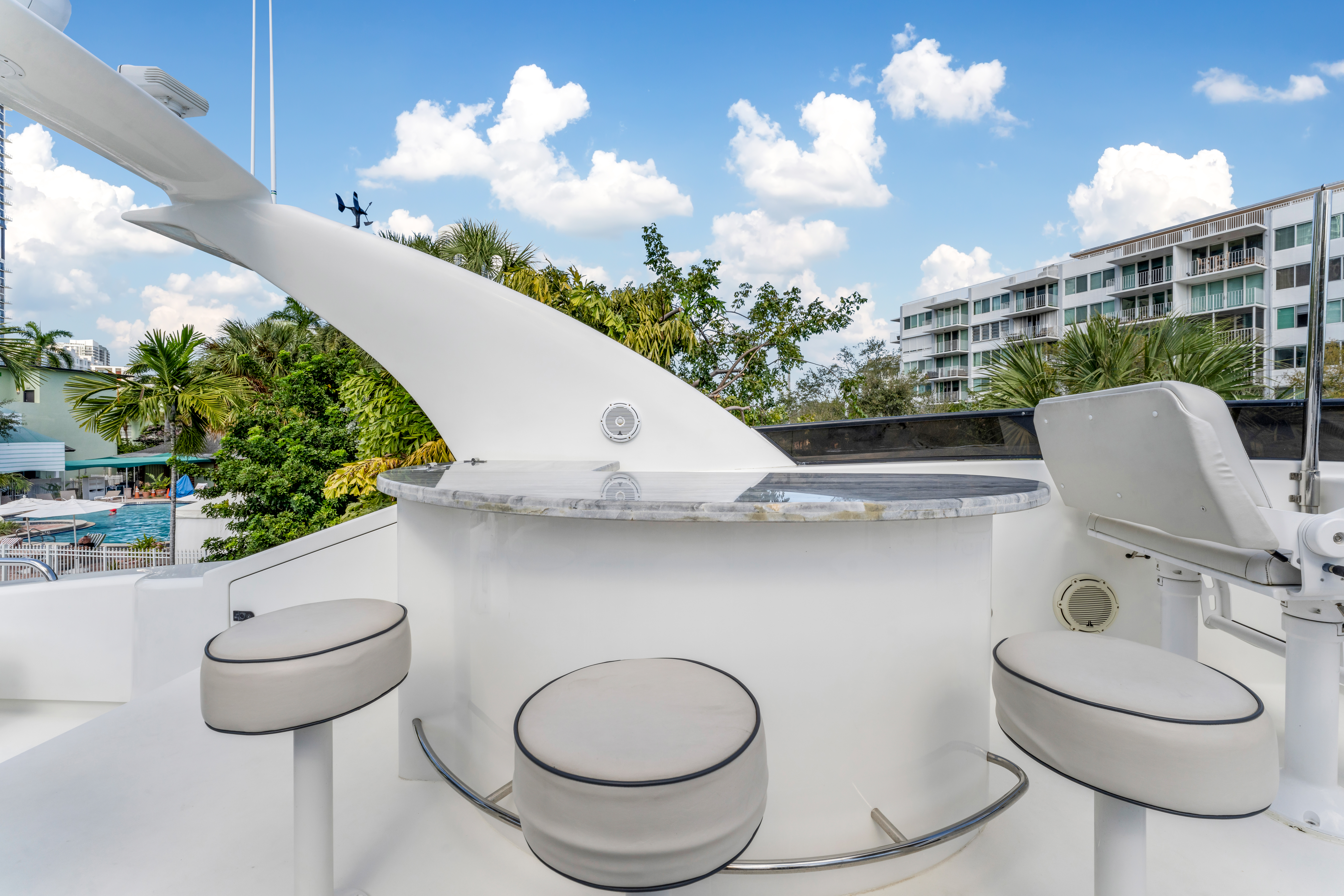 94ft Lazzara yacht rental Miami - comfortable lounge area for group celebrations