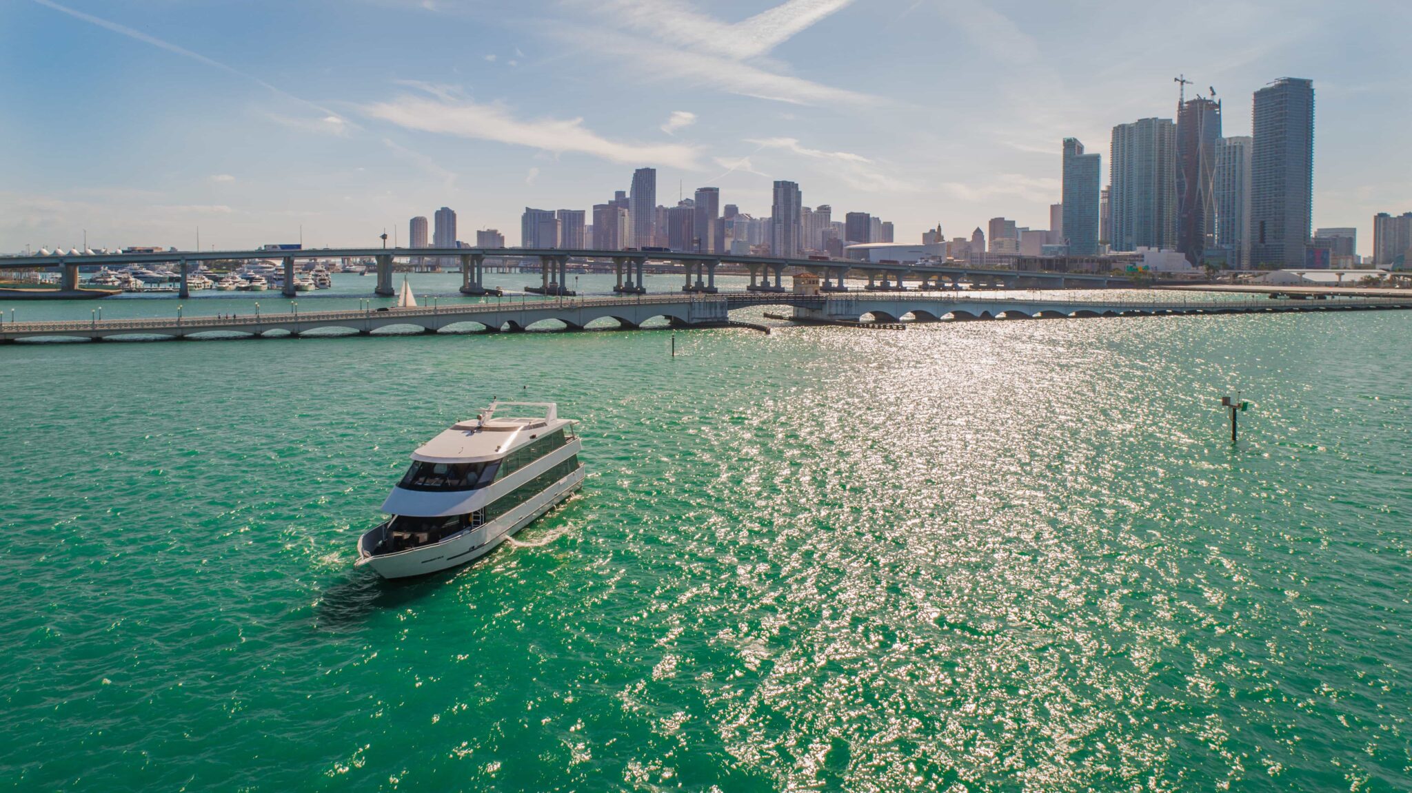 100ft Midsun yacht rental Miami - bow seating area perfect for sunbathing and relaxation