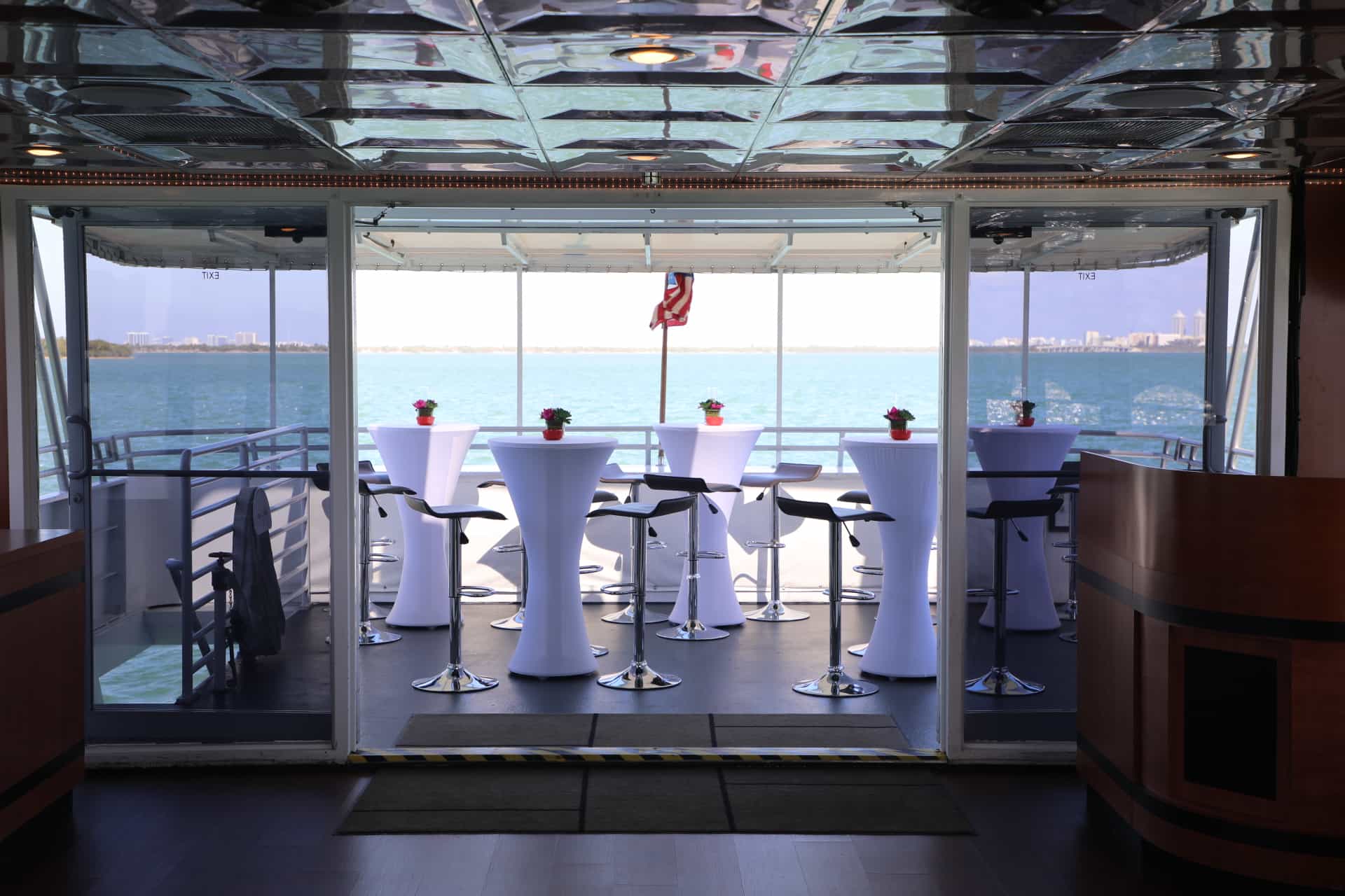 100ft Midsun yacht rental Miami - elegant interior salon for corporate events and private gatherings