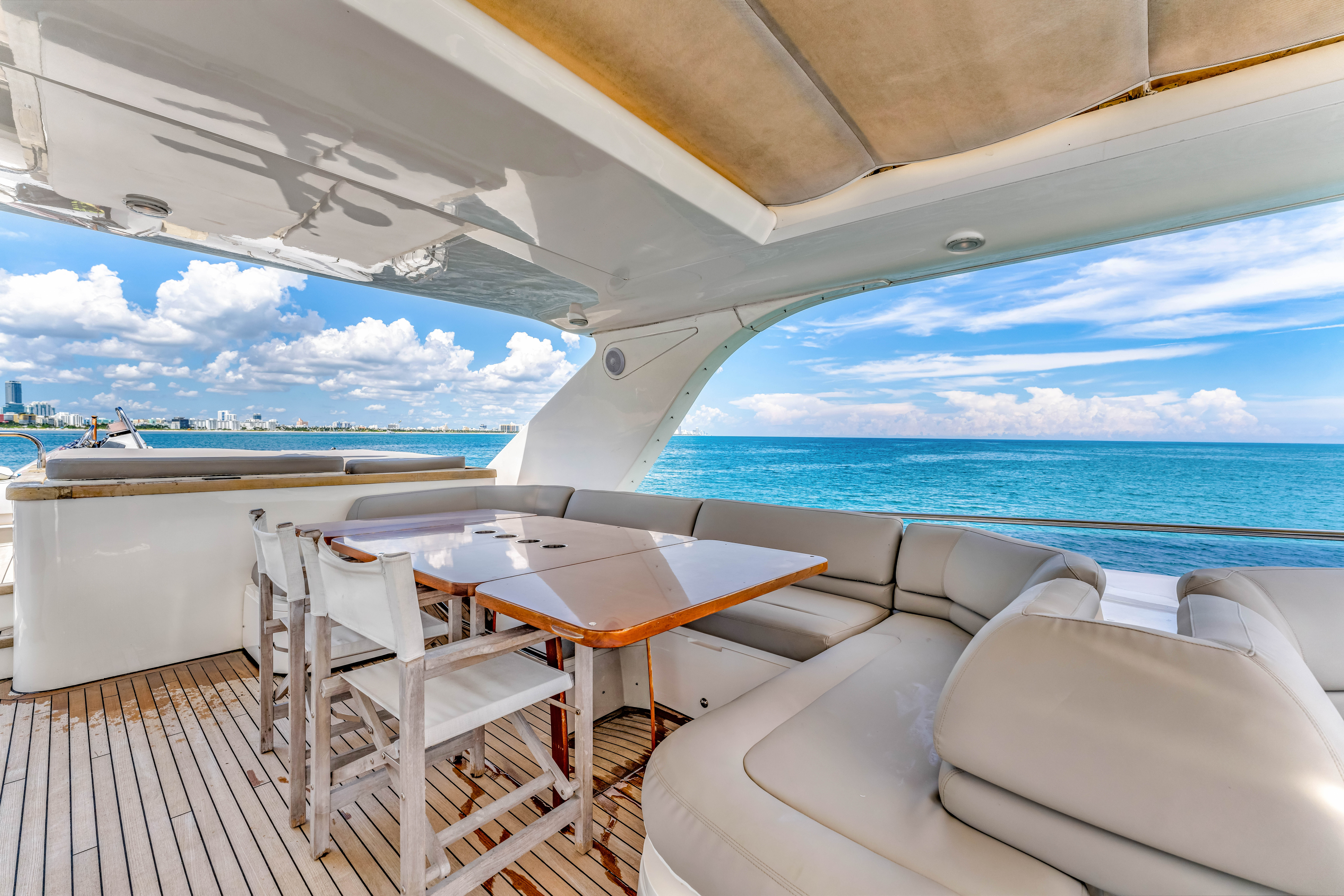 88ft Princess yacht rental Miami - bow seating area perfect for sunbathing and relaxation