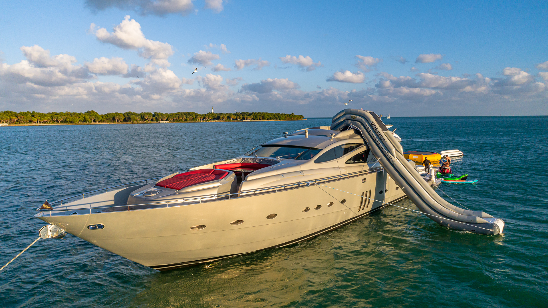 90ft Pershing yacht rental Miami - elegant interior salon for corporate events and private gatherings