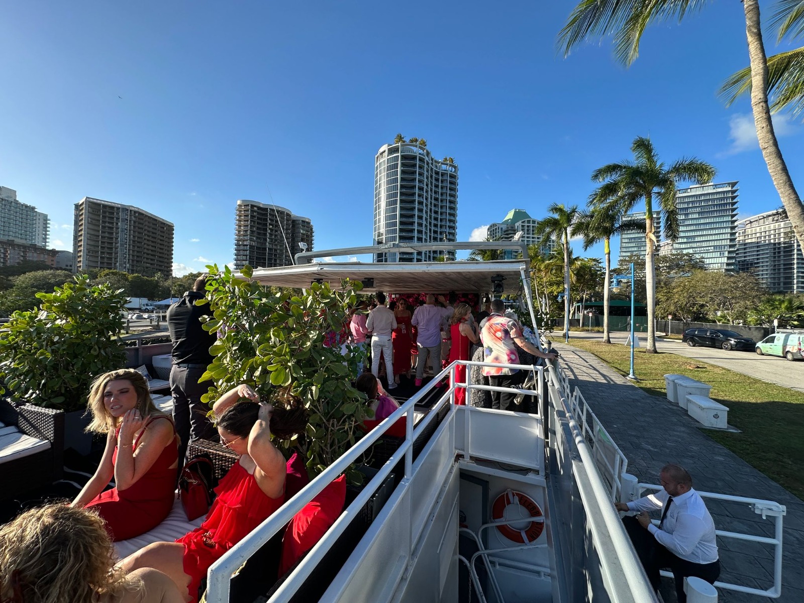 75ft Celeb yacht rental Miami - spacious deck area ideal for sunset cruises and bachelorette parties