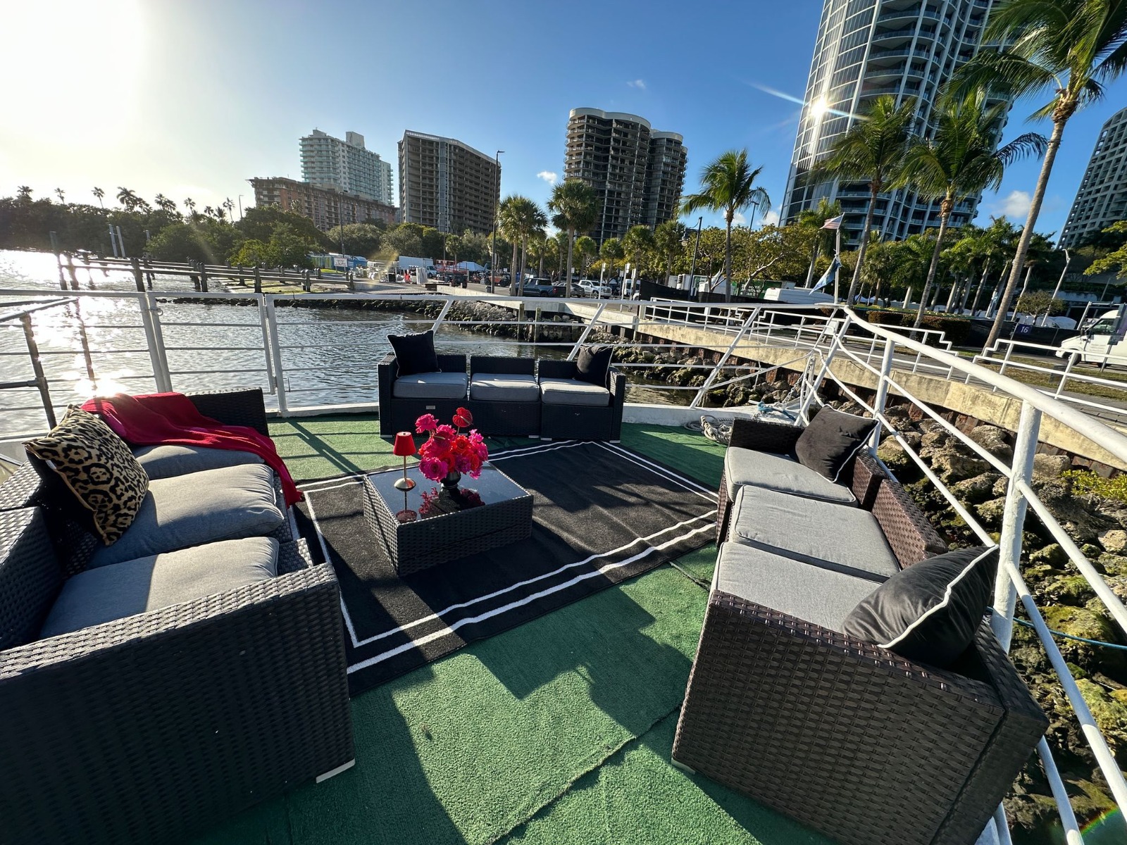 75ft Celeb yacht rental Miami - elegant interior salon for corporate events and private gatherings