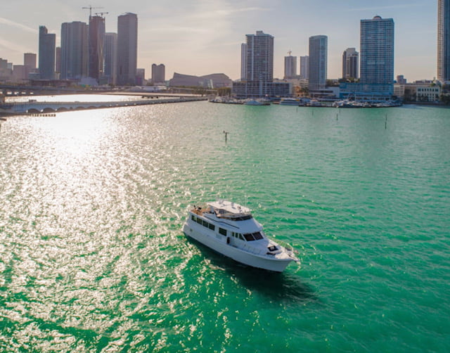 80ft Sol yacht rental Miami - elegant interior salon for corporate events and private gatherings