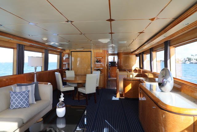 80ft Sol yacht rental Miami - comfortable lounge area for group celebrations
